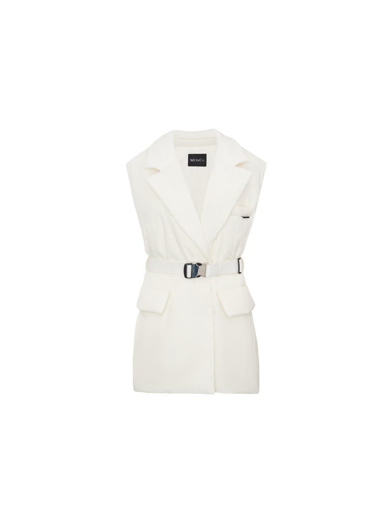 MO&Co. Women's Lapel Collar Quilted White Down Vest