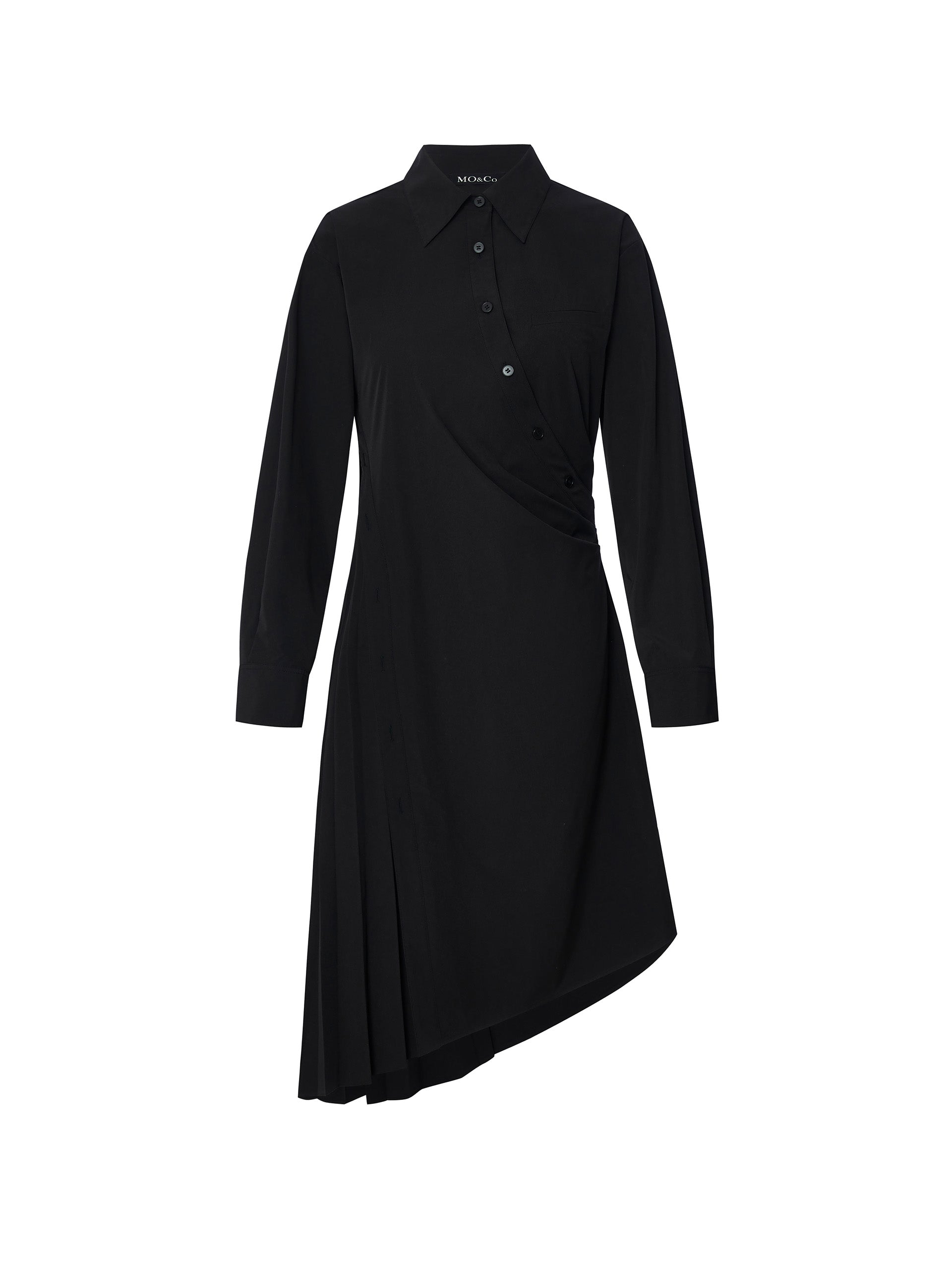 Women's Slant Placket Asymmetric Hem Shirt Dress in Black