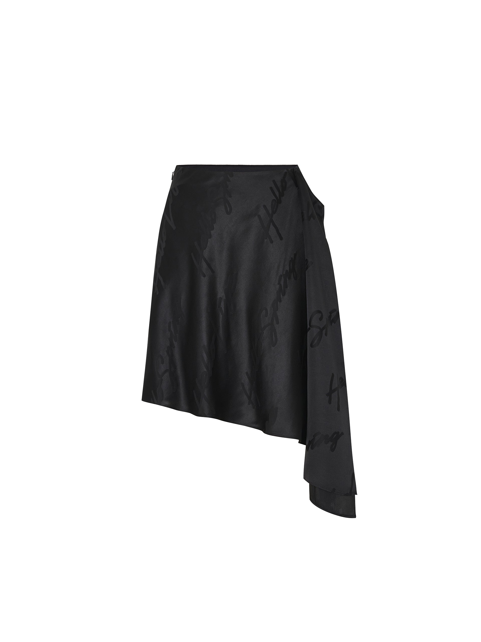 Asymmetric Jacquard Black Midi Skirt