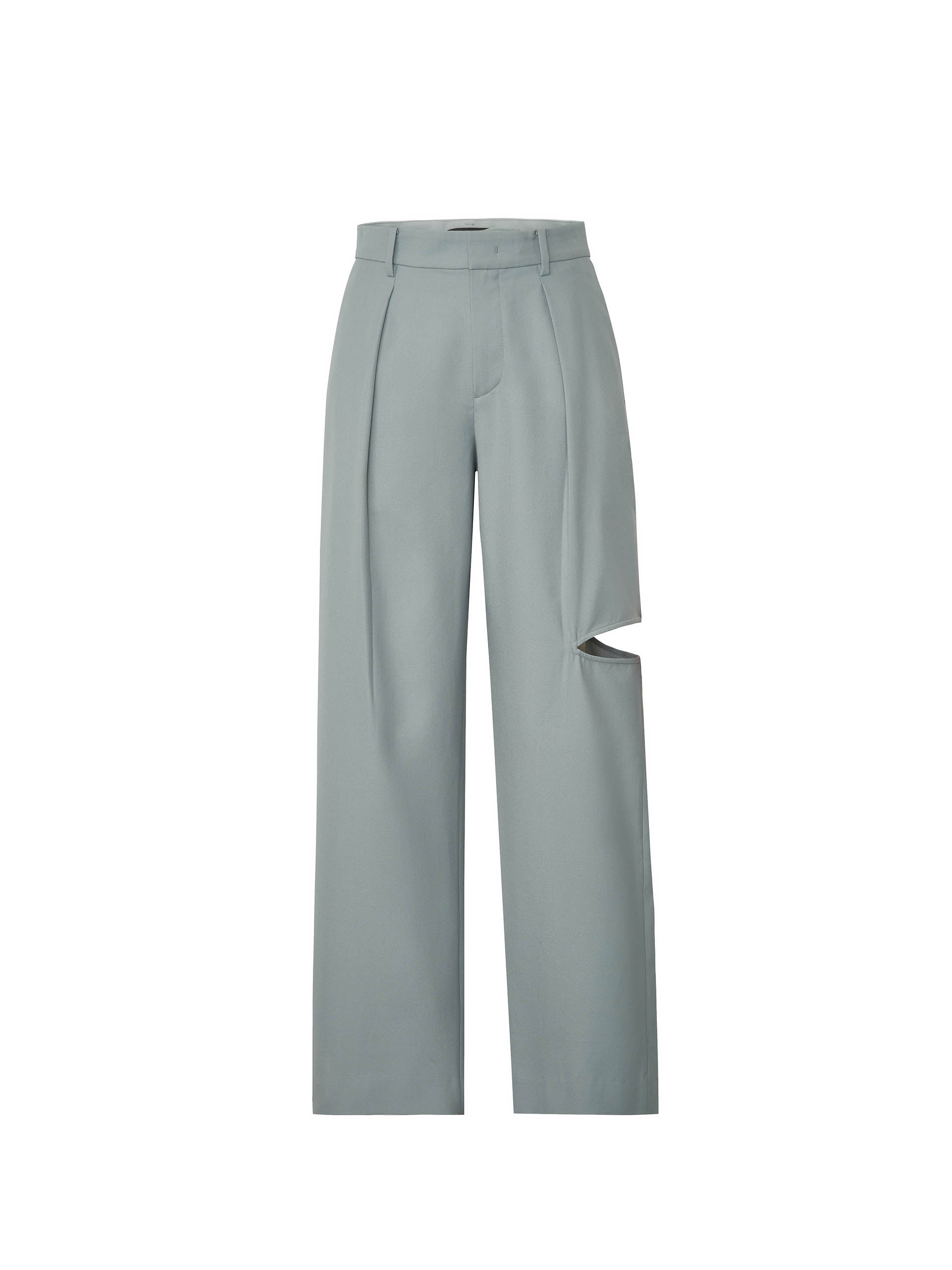 Women's Wool Blend Wide-leg Ripped Suit Pants in Grey