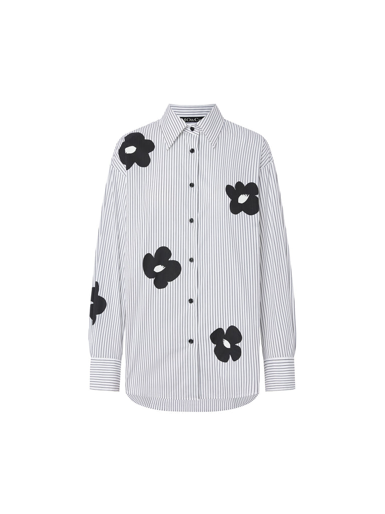 Flower Pattern Print Striped Causal Shirt