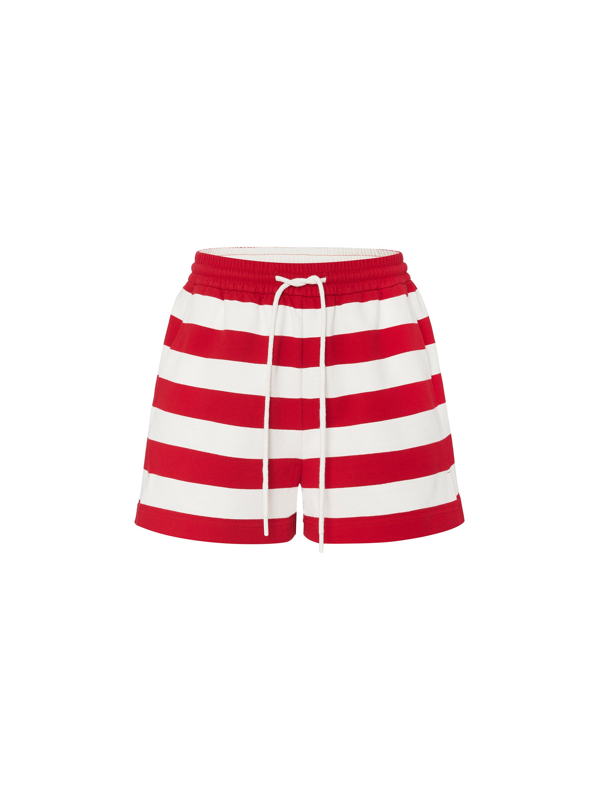 Red Drawstring Stripe Track Athleisure Shorts