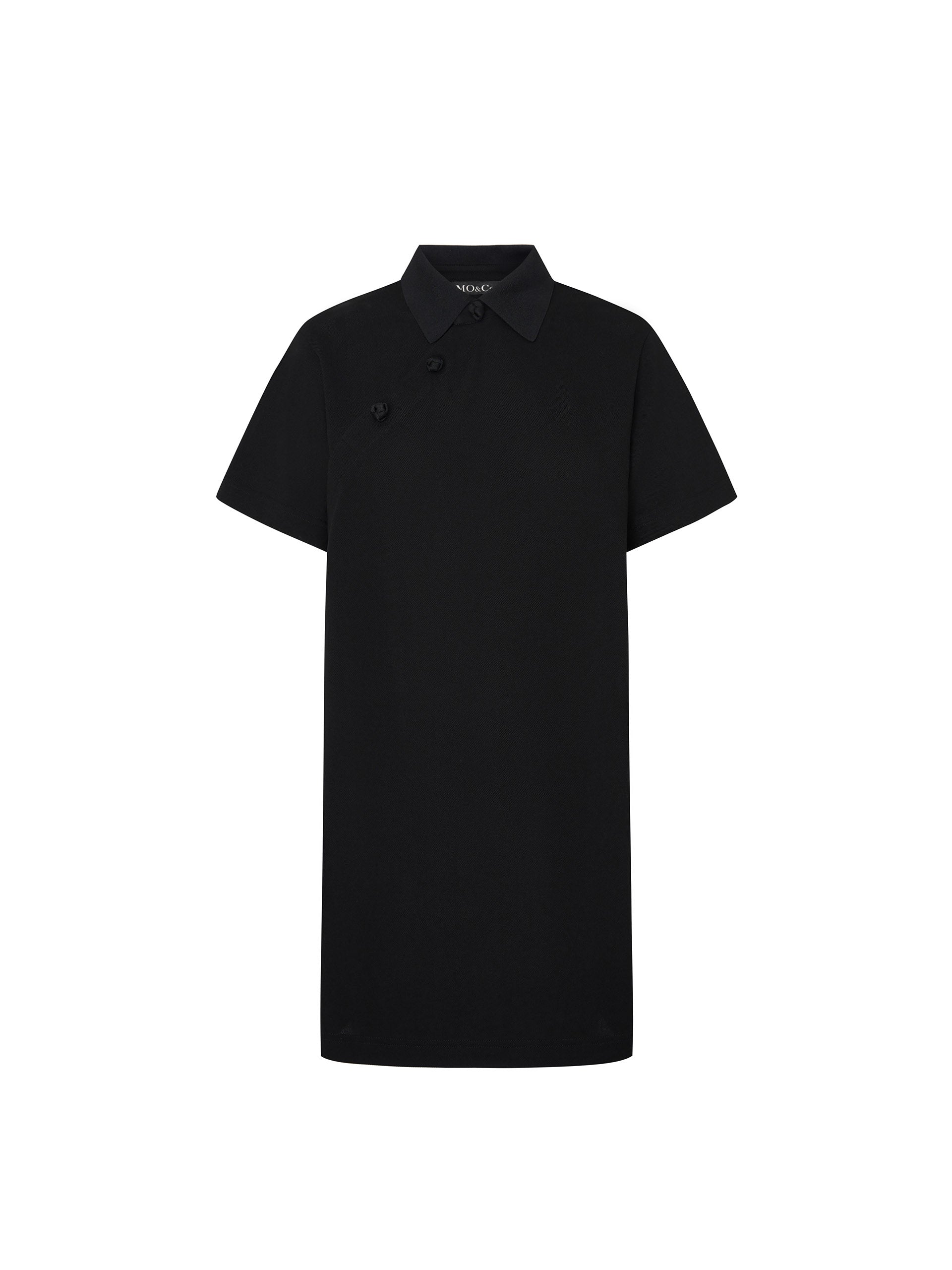 Women's Polo Collar Black Casual Cotton Dress