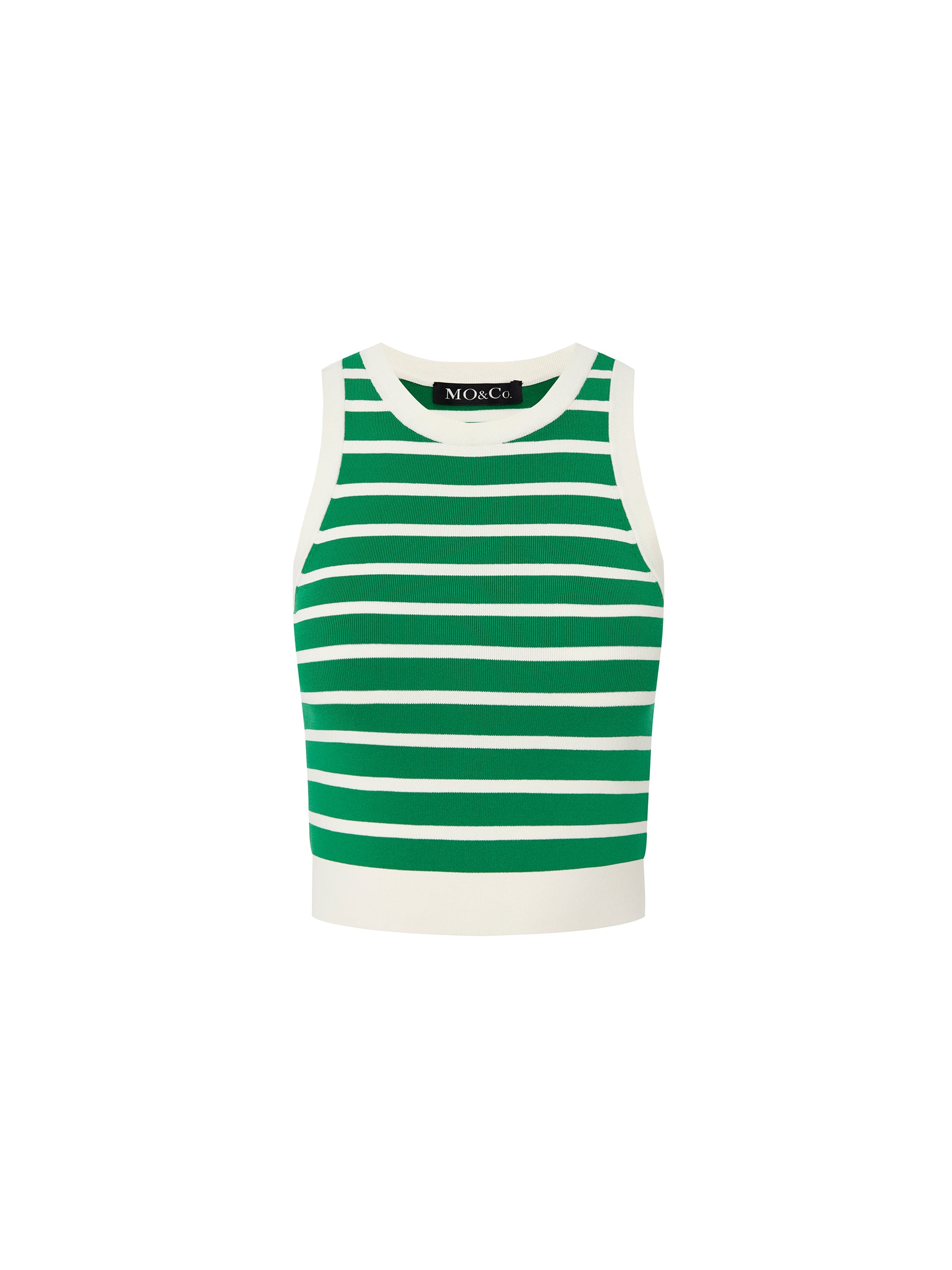 Green Striped Cropped Causal Knitted Tank Top