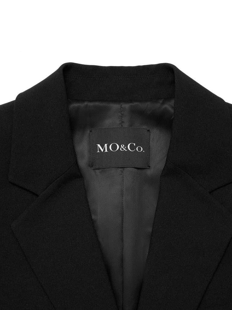 MO&Co. Women's Lapel Straight Blazer with Waist Drawstring Fitted Classic Lapel