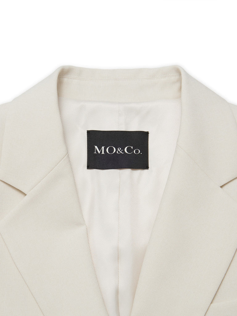MO&Co. Women's Lapel Straight Blazer with Waist Drawstring Fitted Classic Lapel