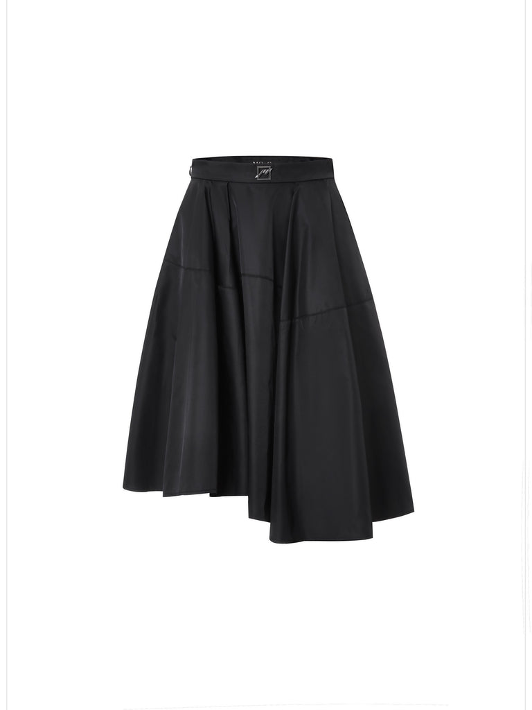 MO&Co. Women's Asymmteric Ruched Skirt Loose Casual Black Midi Skirt