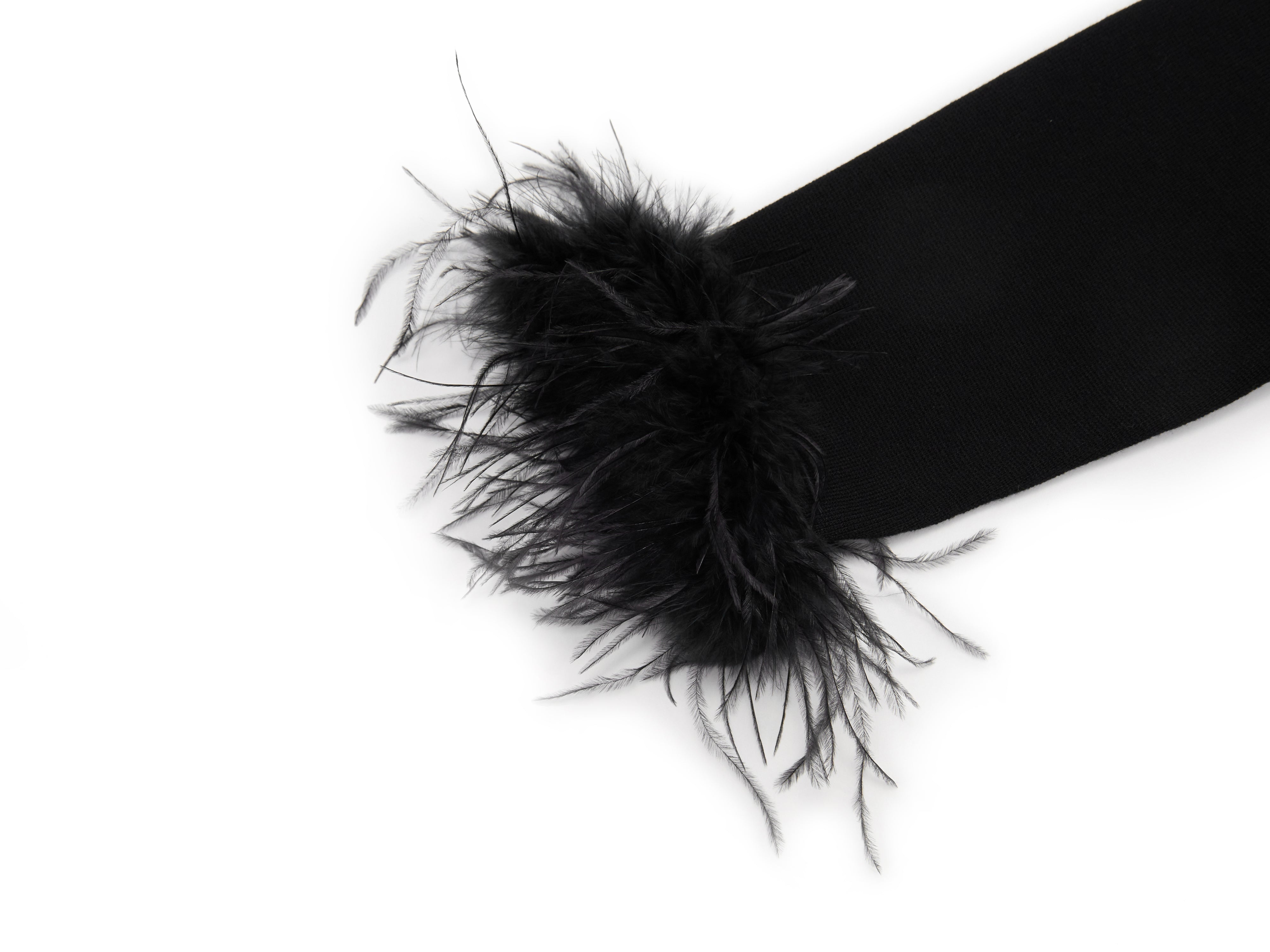 High Neck A-line Little Black Dress with Feather Trims