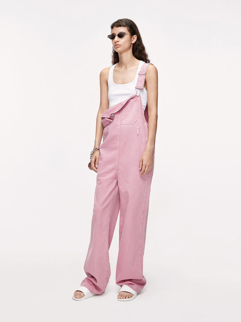 MO&Co. Women's Cotton Cargo Jumpsuit with Belt in Pink