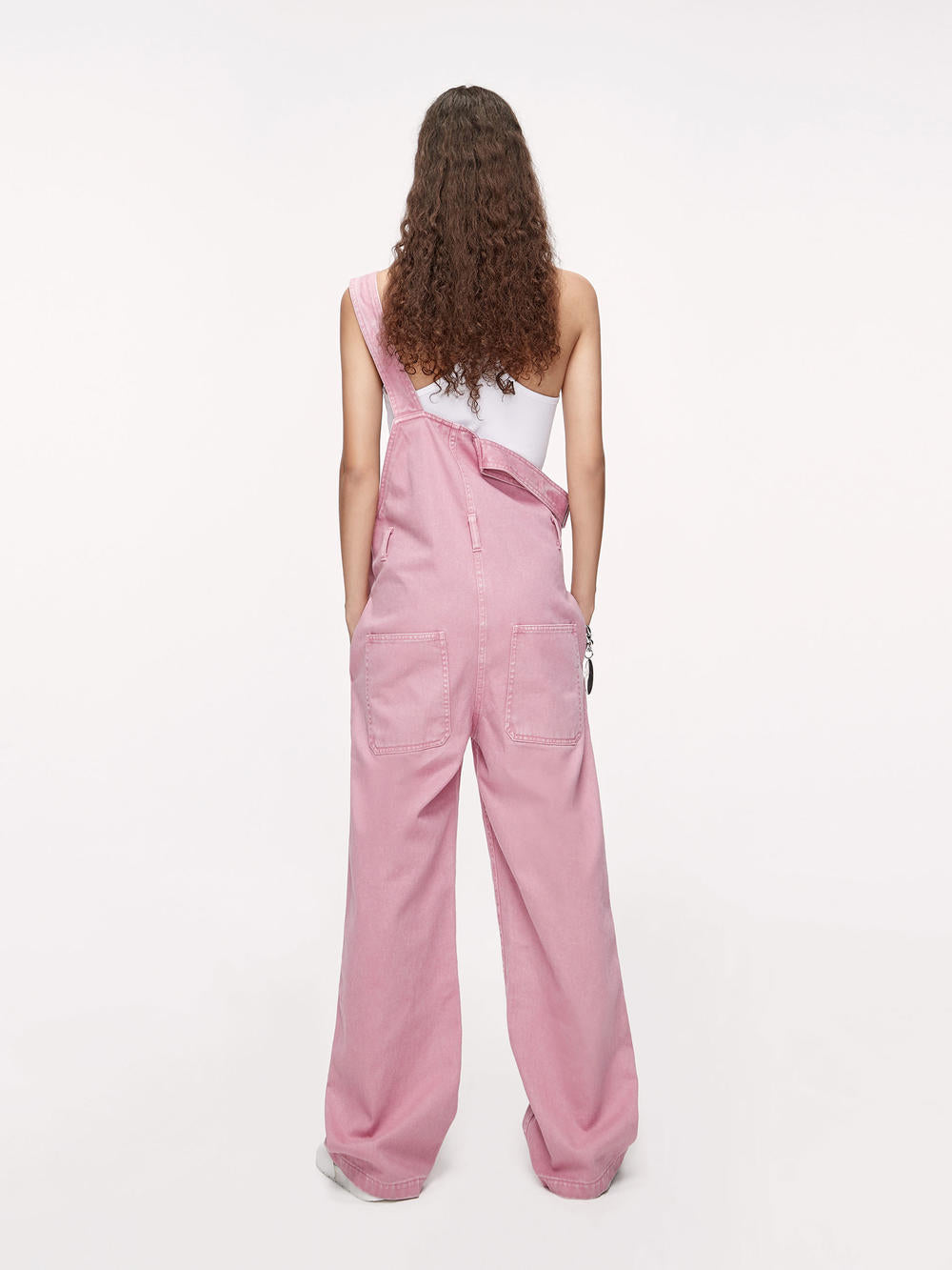 MO&Co. Women's Cotton Cargo Jumpsuit with Belt in Pink