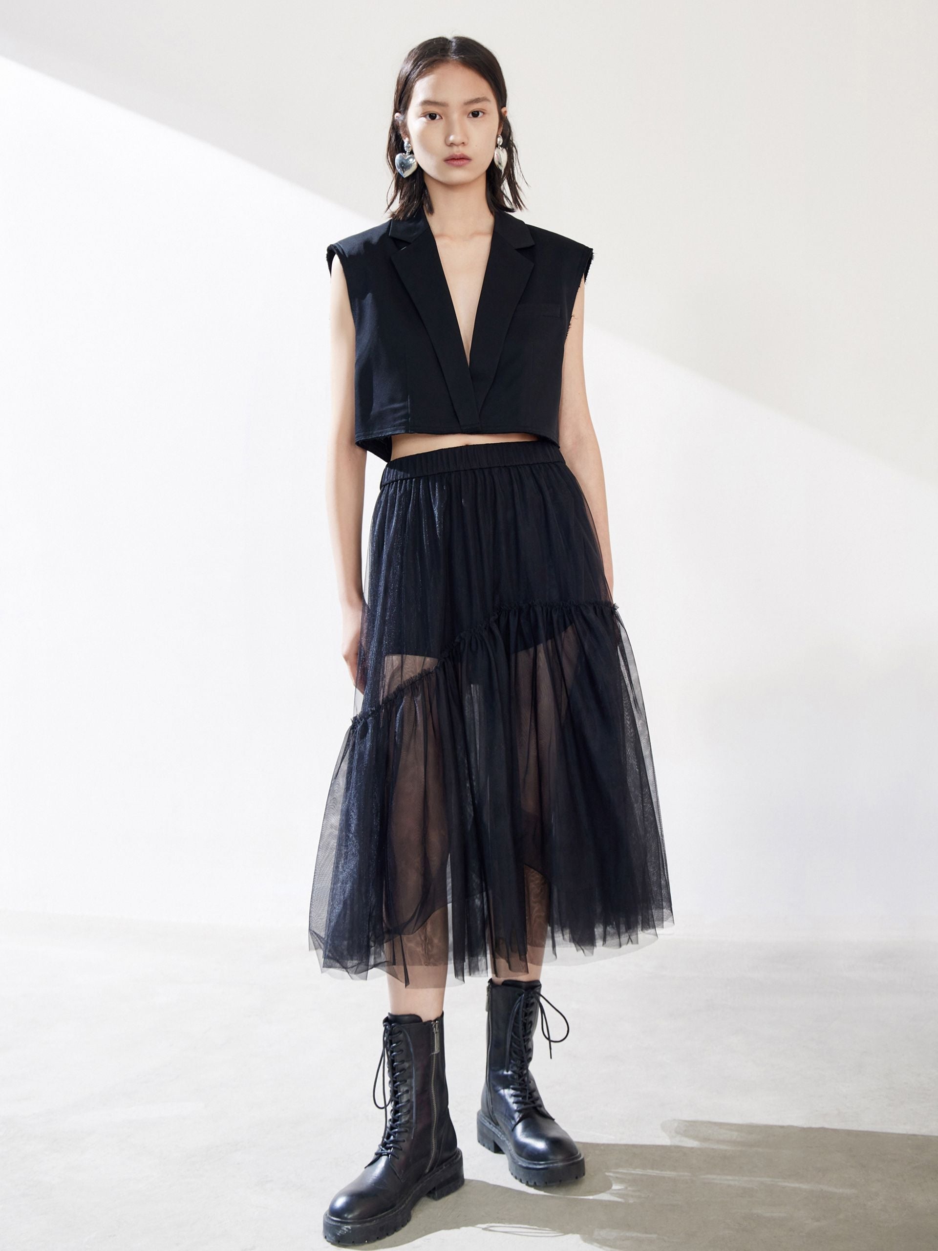 Women's Ruffle Tulle Midi Loose Casual Tulle Skirt For Women