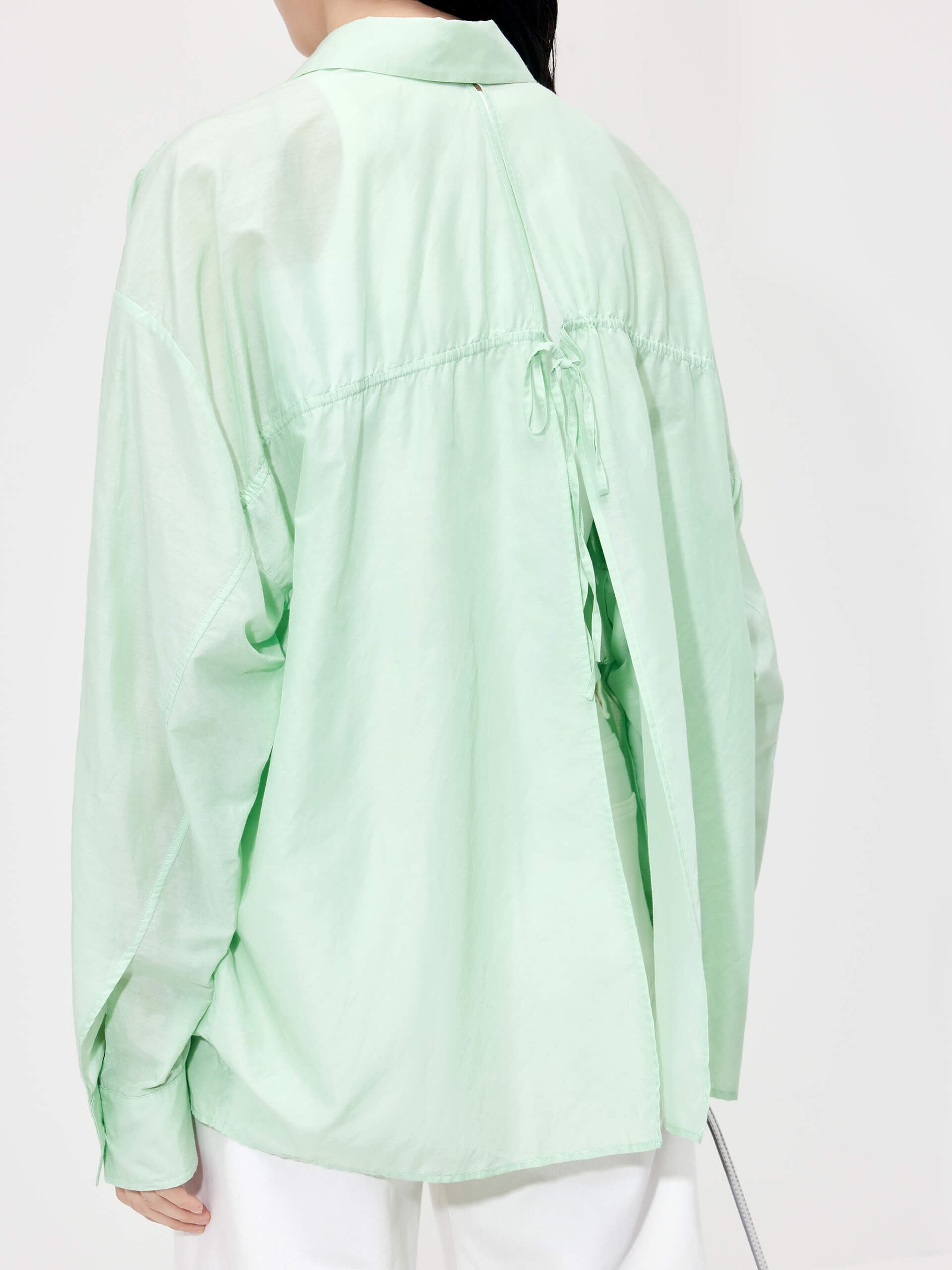 MO&Co. Women's Cotton Silk Blend Cutout Oversized Lightweight Shirt for Summer in Green