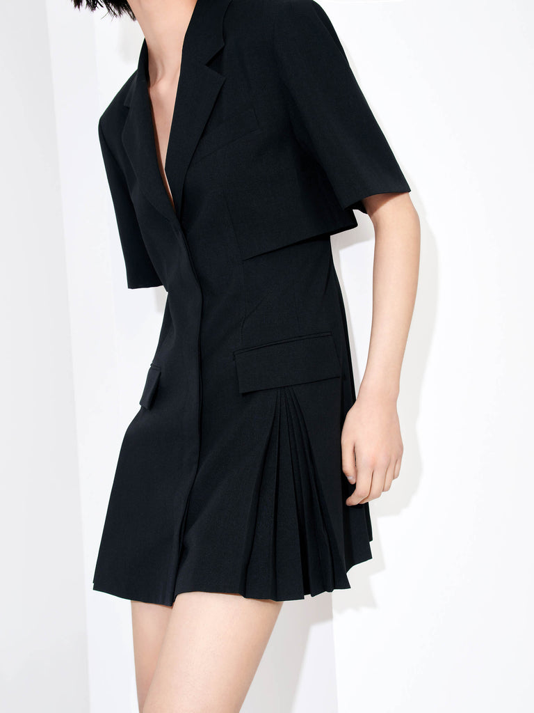 MO&Co. Women's Pleated Details Business Causal Blazer Mini Dress in Black