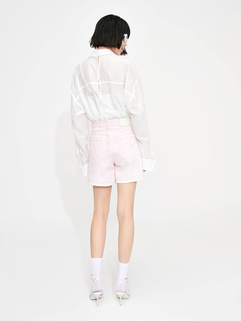 MO&Co. Women's Cotton Silk Blend Cutout Oversized Lightweight Shirt for Summer in White