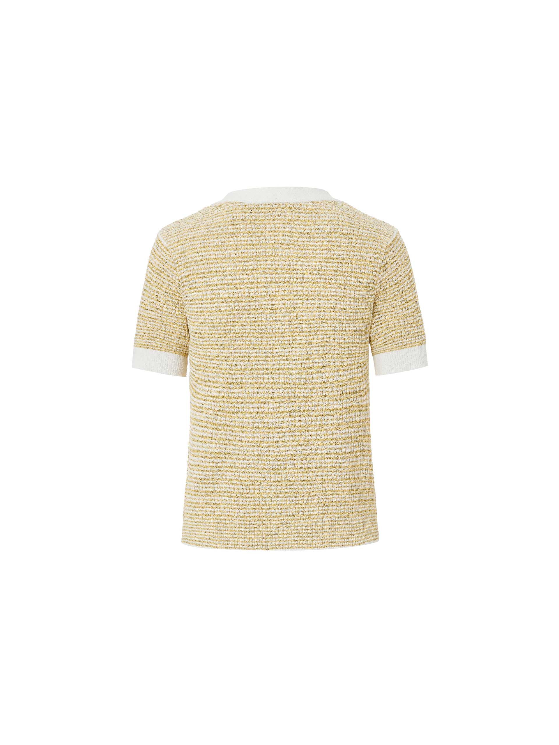 MO&Co. Women's Contrast Short Sleeves Knitted Cardigan for Spring Summer Casual in Textured Yellow and White