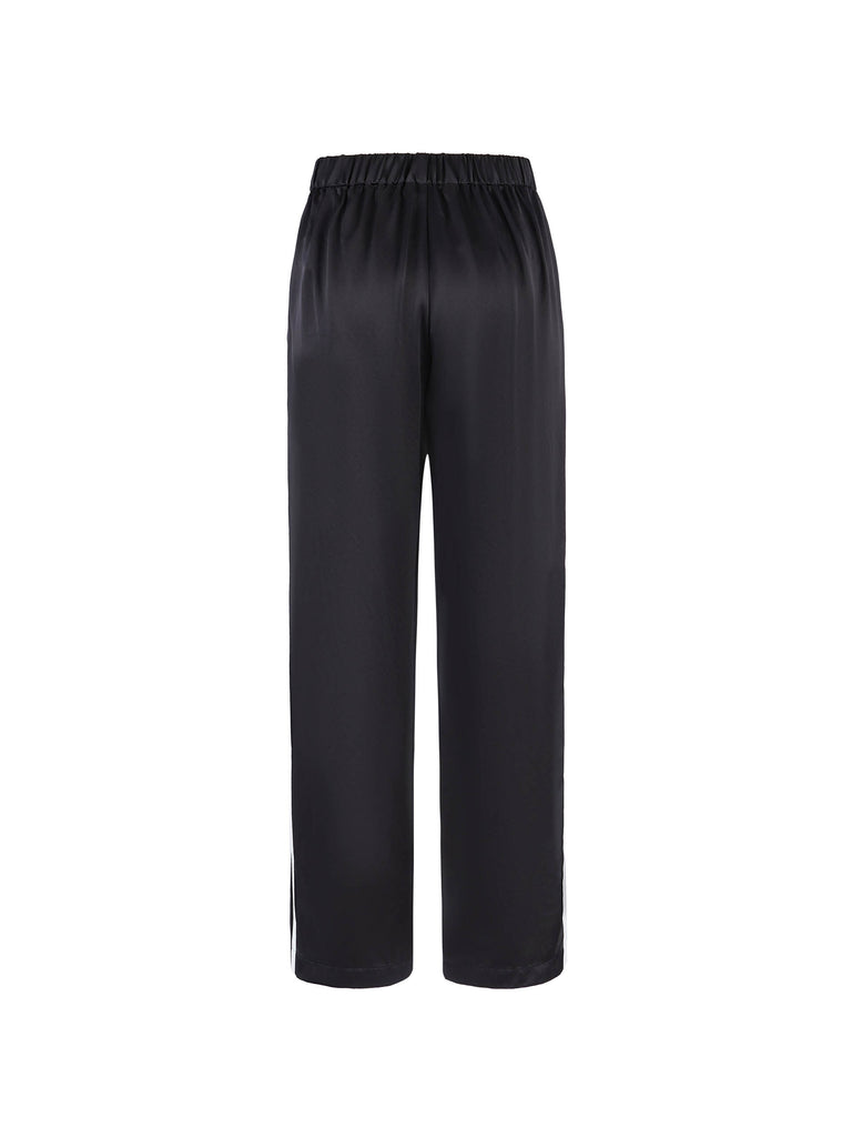 MO&Co. Women's Contrast Elastic Waist Pants in Black feature a straight leg, contrast trim design, and an elasticated waistband with side pockets. An acetate blend fabric ensures these pants are incredibly soft, smooth, and comfortable.