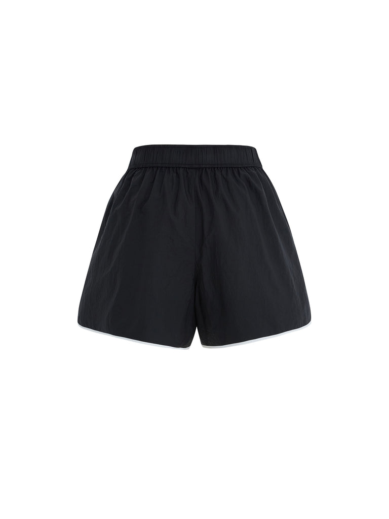 MO&Co. Women's Elastic Contrasting Lightweight Sporty Track Shorts in Black