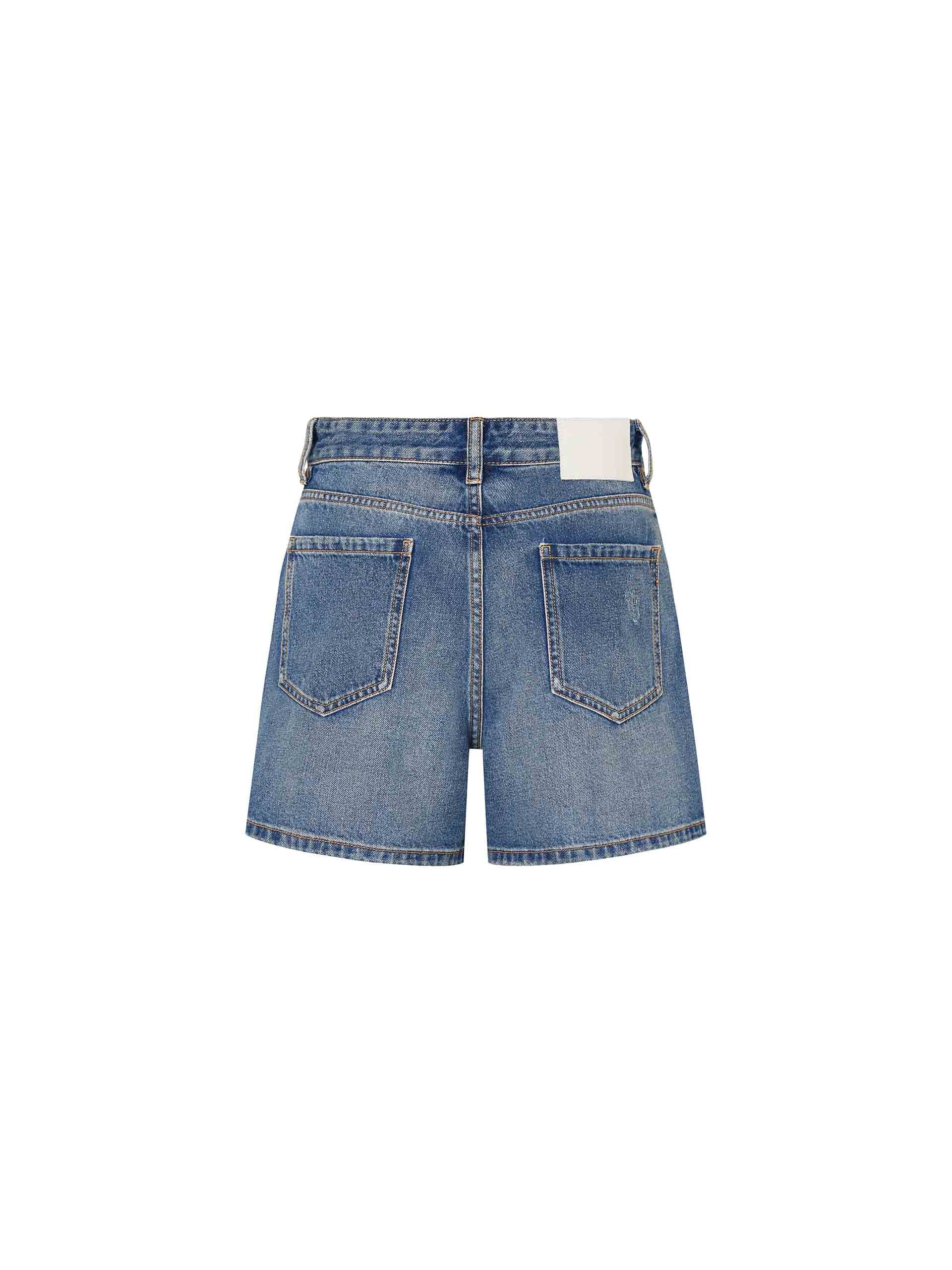 MO&Co. Women's Ripped Details Blue Denim Shorts