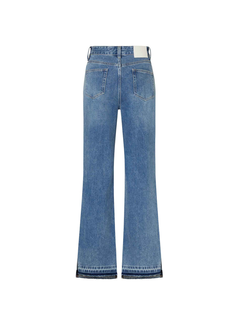 MO&Co. Women's Straight Leg Destroyed Blue Jeans