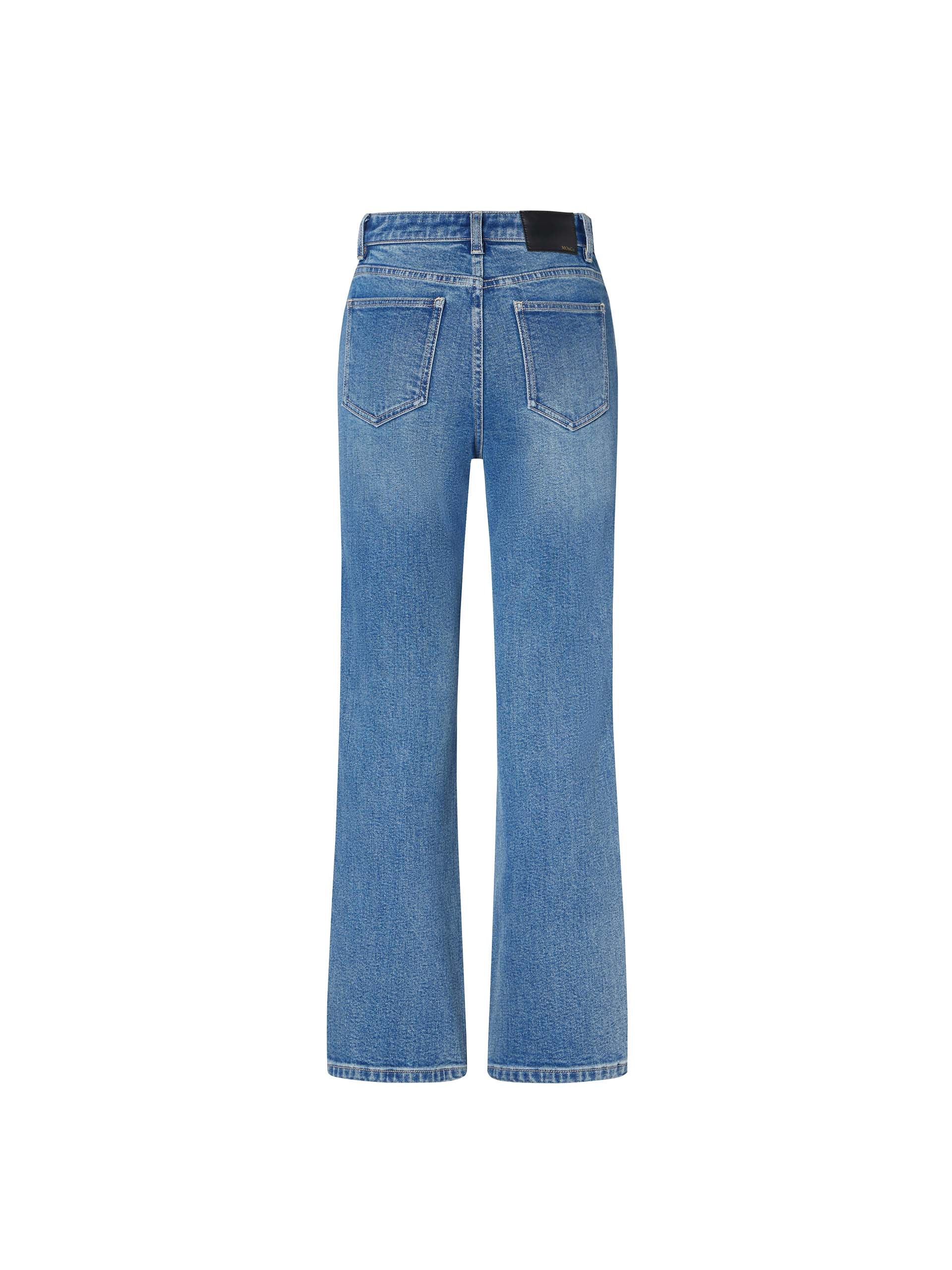 Women's Front Slit Blue Mid-rise Straight Jeans