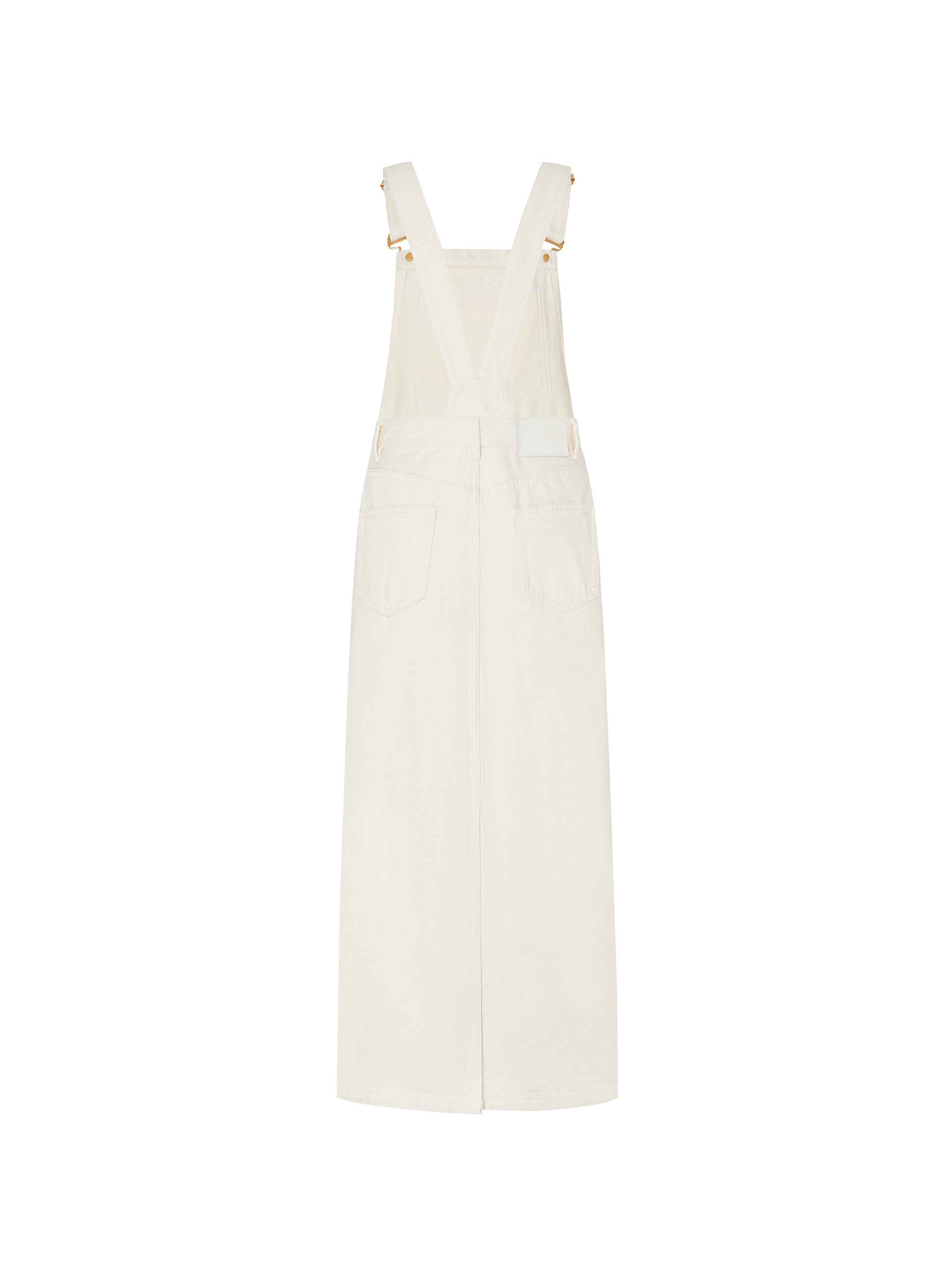 Back Slit Cotton Dress with Straps White Denim Maxi Overall Skirt