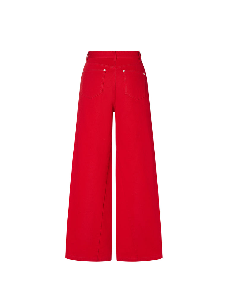 Wide Leg High Waist Denim Jeans in Red