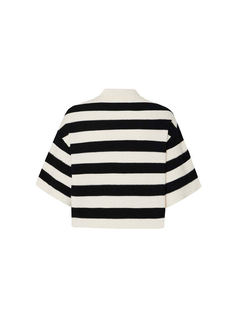 MO&Co. Women's Wide Stripe Polo Cropped Knitted Top in Black and White
