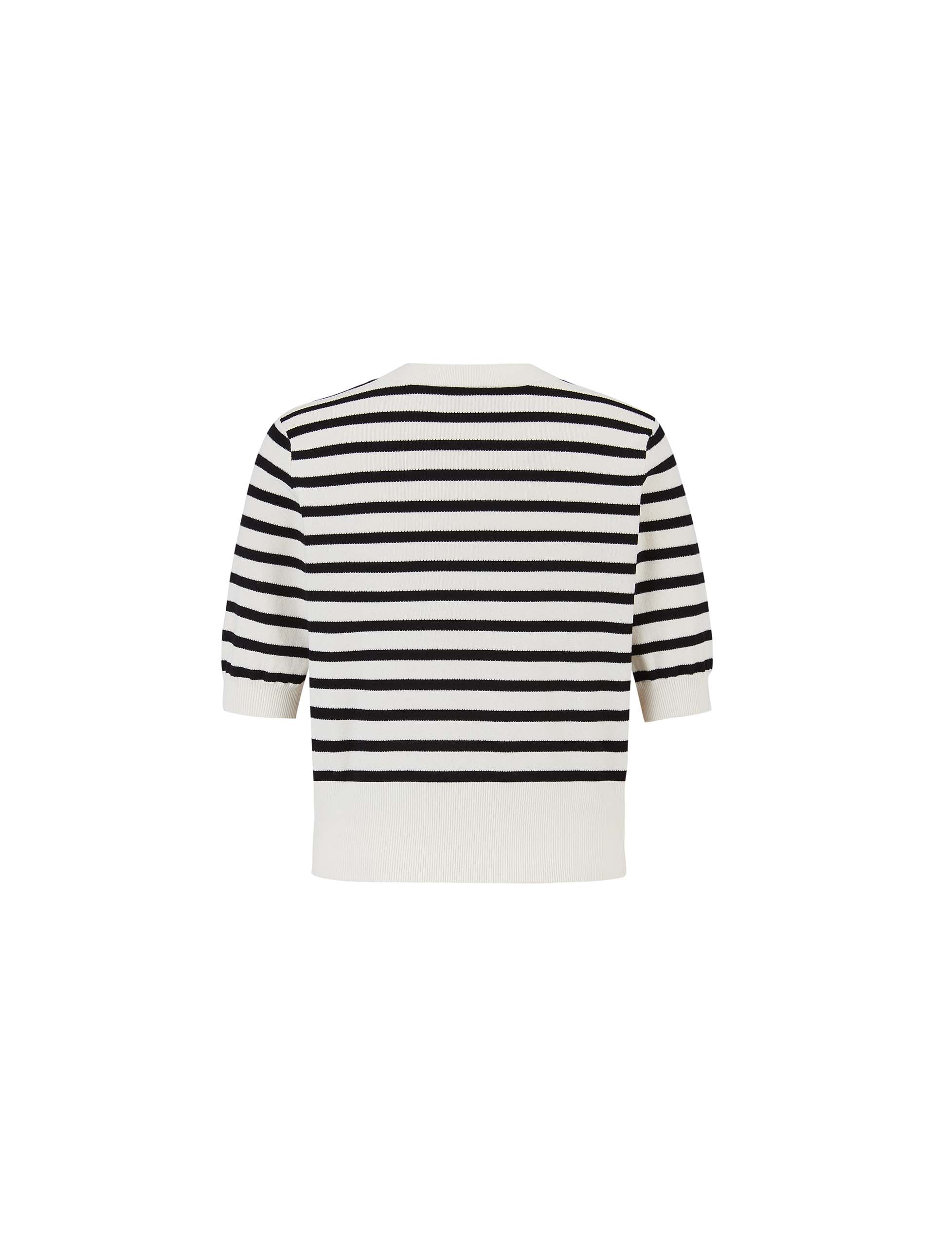 MO&Co. Women's Short Sleeve Striped Cardigan Black and White