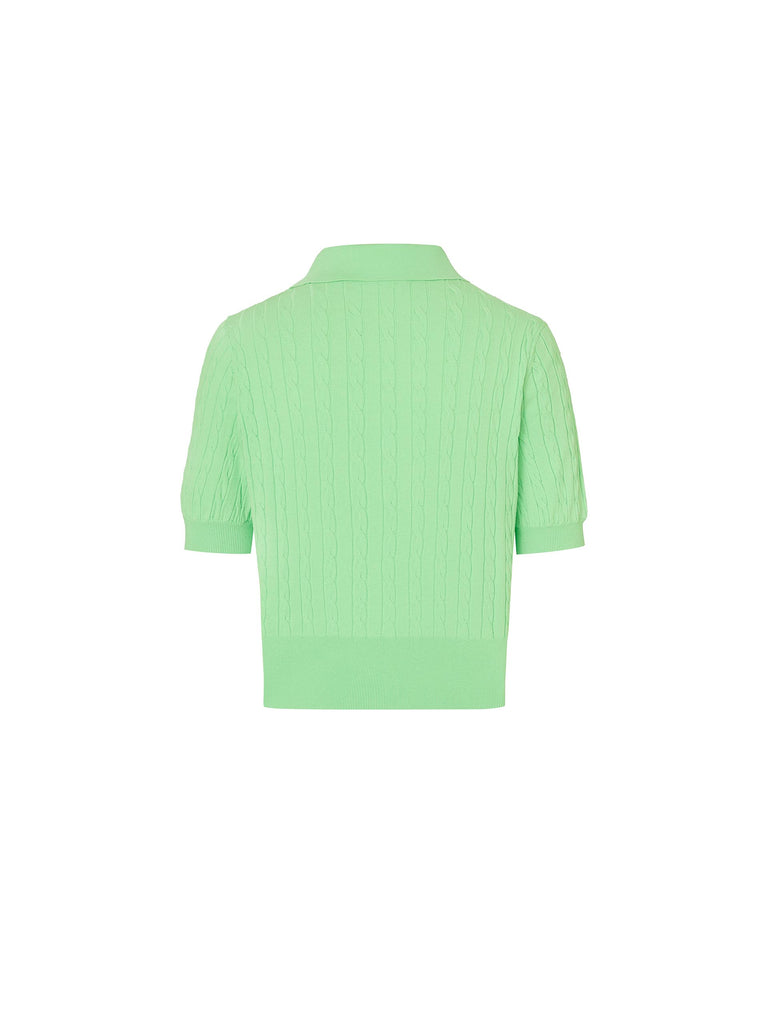MO&Co. Women's Cable Knit Cropped Top Polo in Green