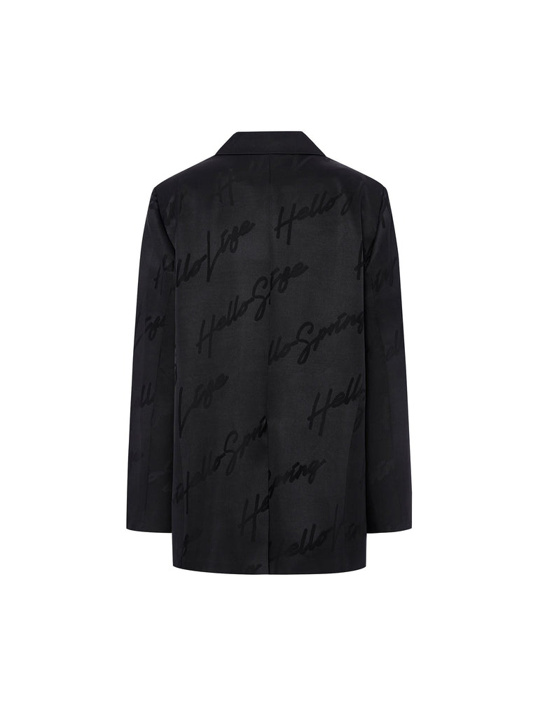  Women's Tailored Loose-fitting Jacquard Letter Blazer in Black