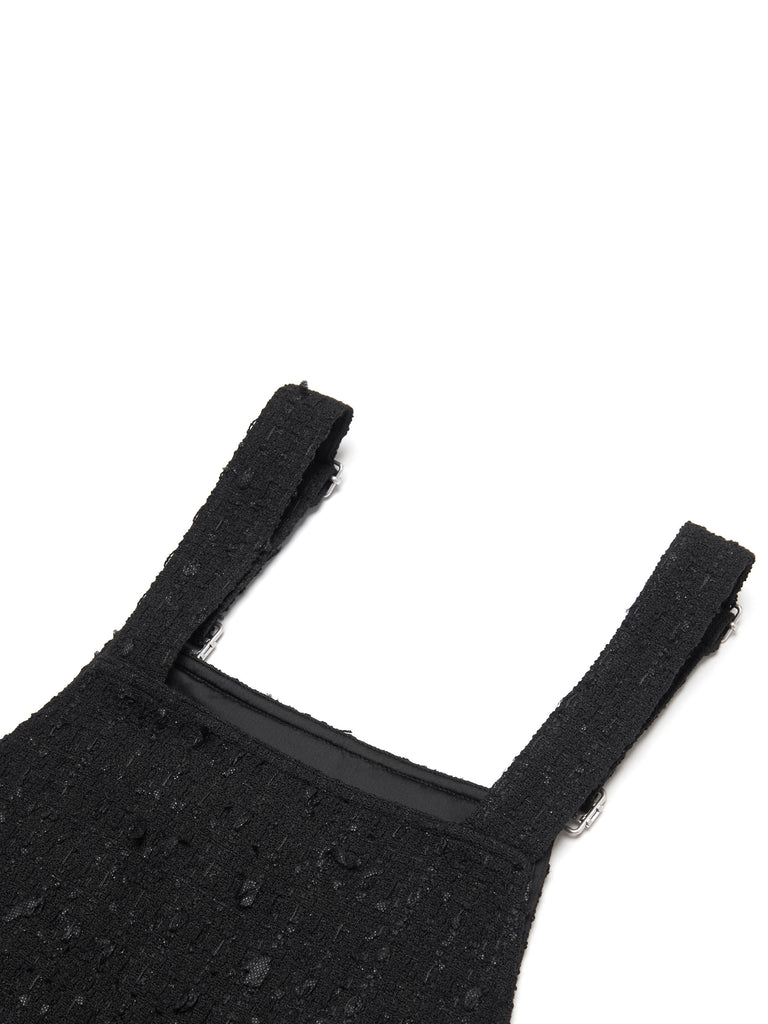 Textured Overalls Tweed Jumpsuit in Black