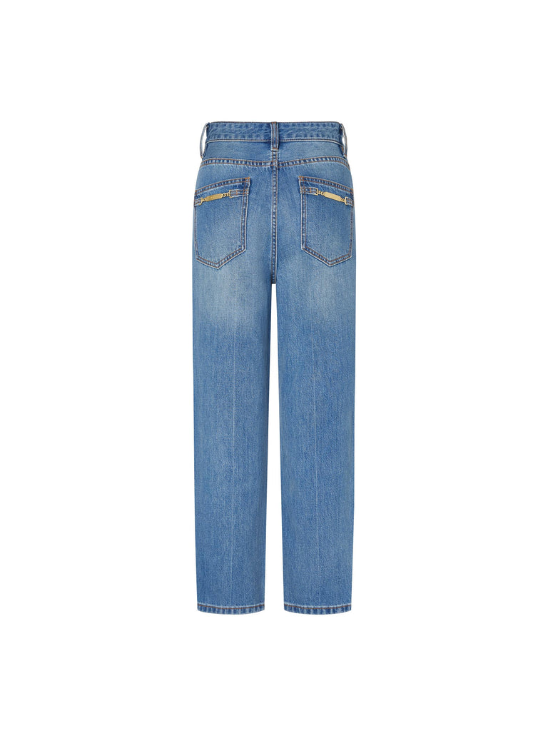 Straight Cotton Tapered High Waist Blue Jeans