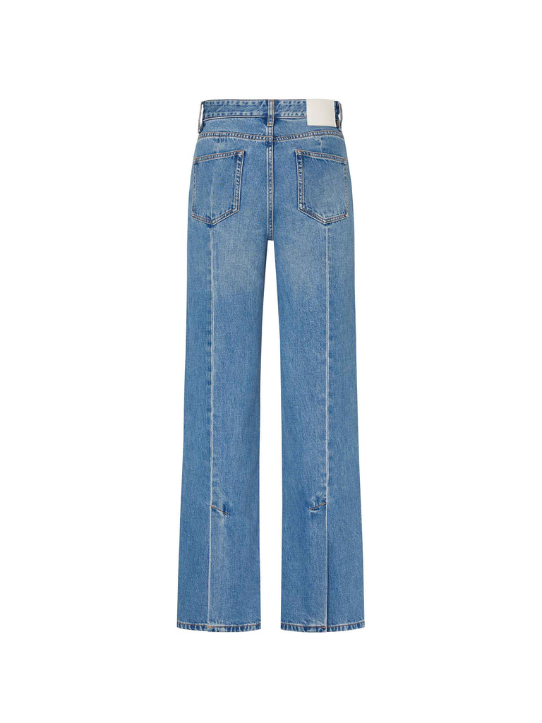 MO&Co. Women's Back Slit Full length Straight Jeans in Blue
