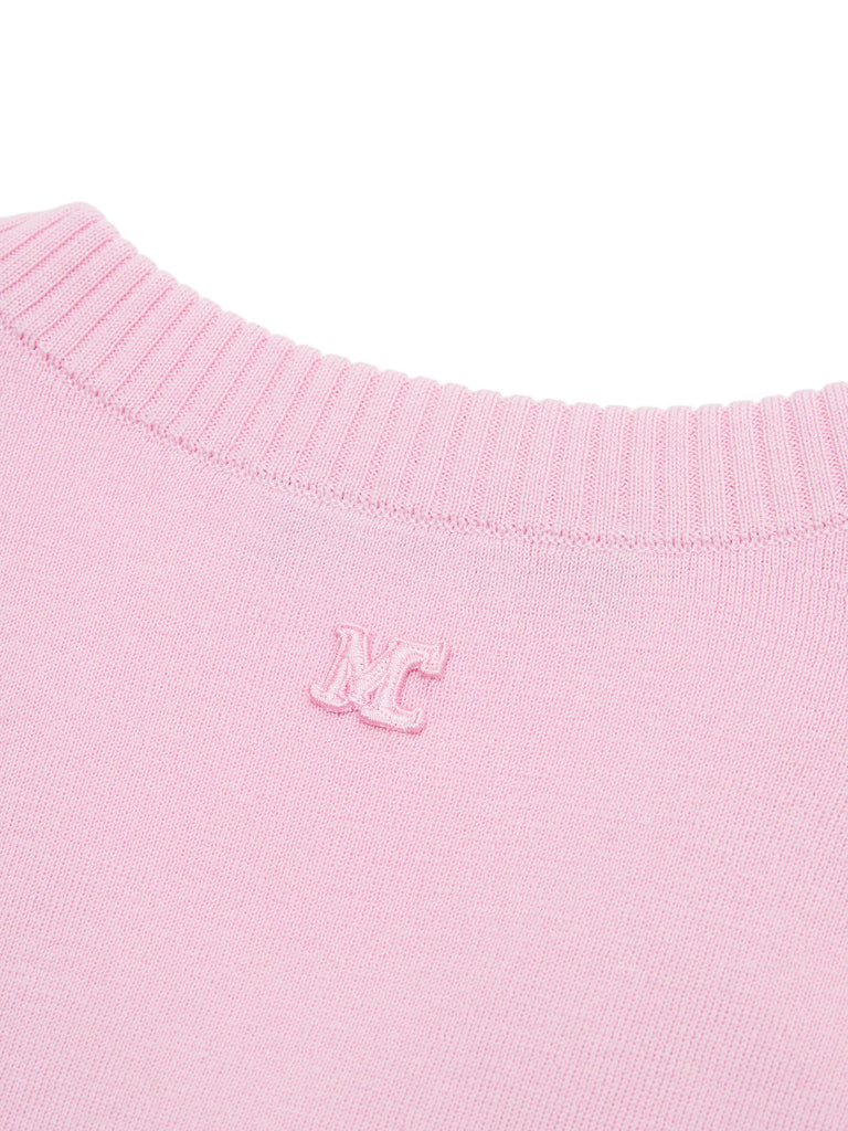 Pink Wool Ribbed Knitted Slim-fit Crop Vest