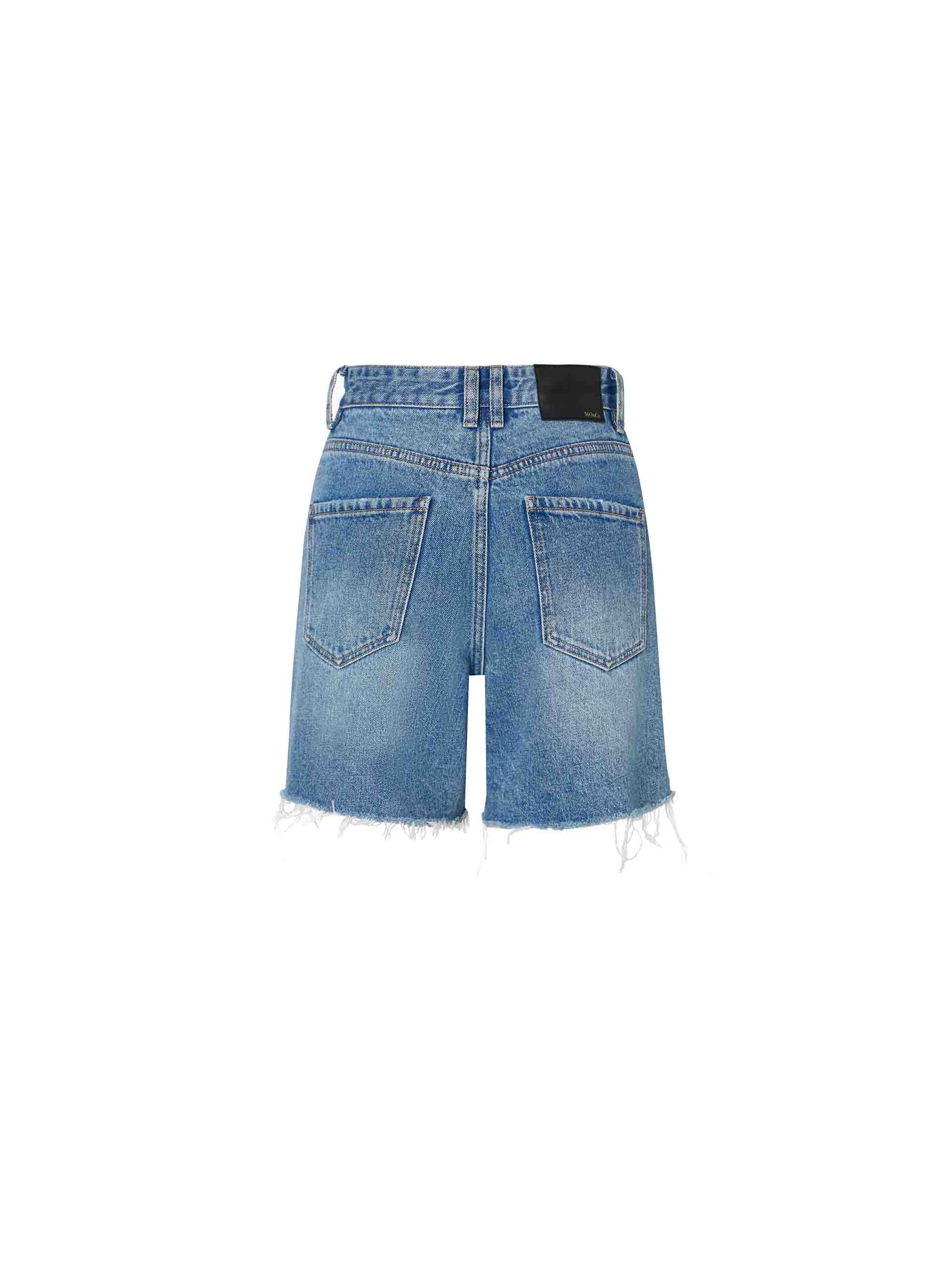 Women's Destroyed Hem Mid-rise Blue Denim Shorts