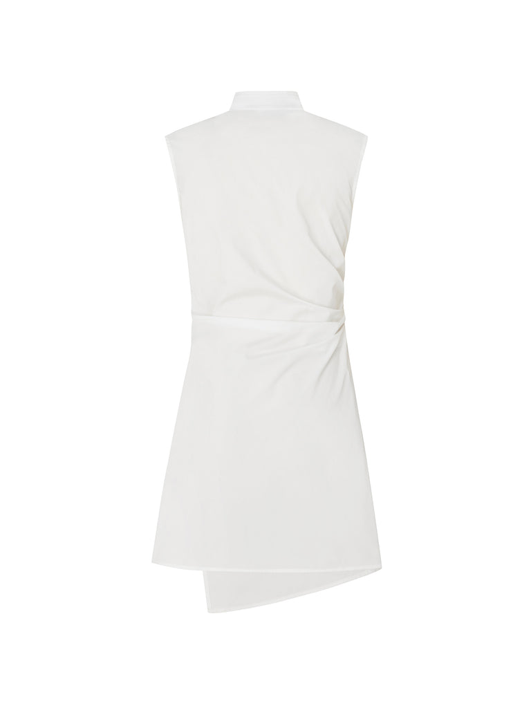 Women's Pleated Slit Oriental Style Sleeveless Top in White
