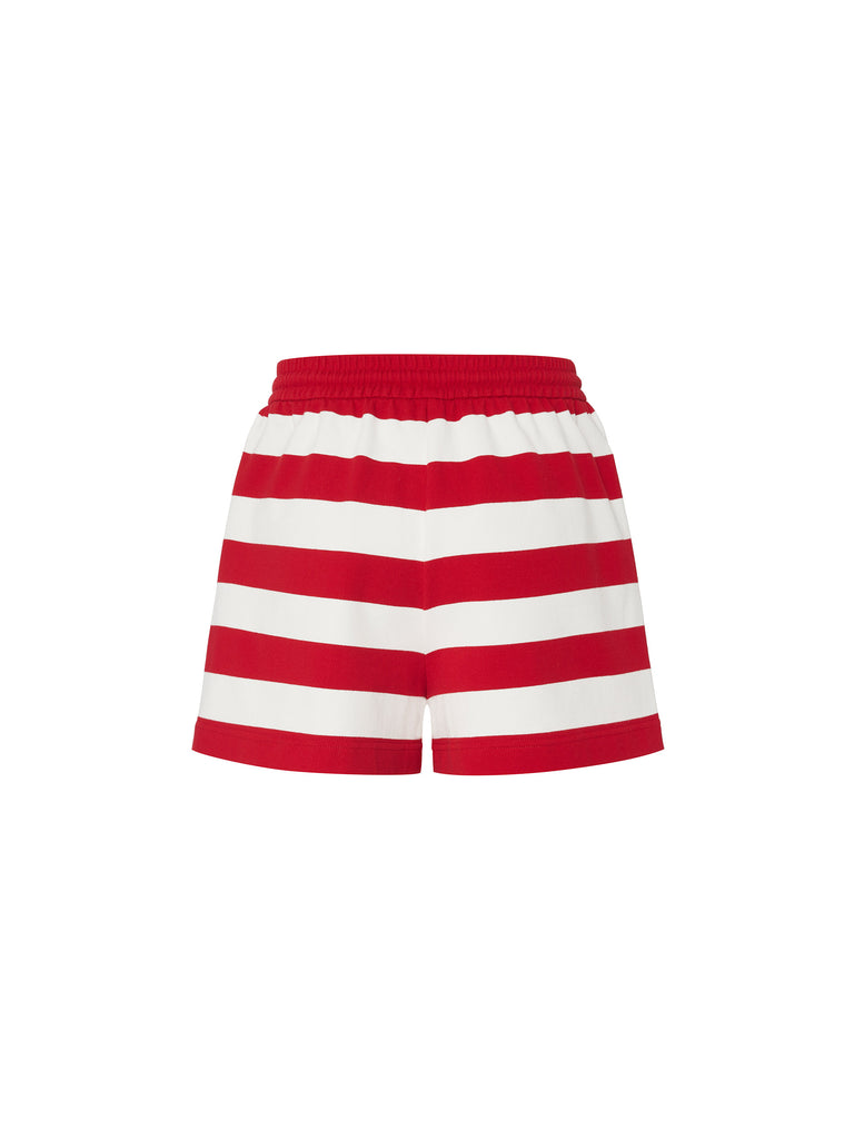 Red Drawstring Stripe Track Athleisure Shorts