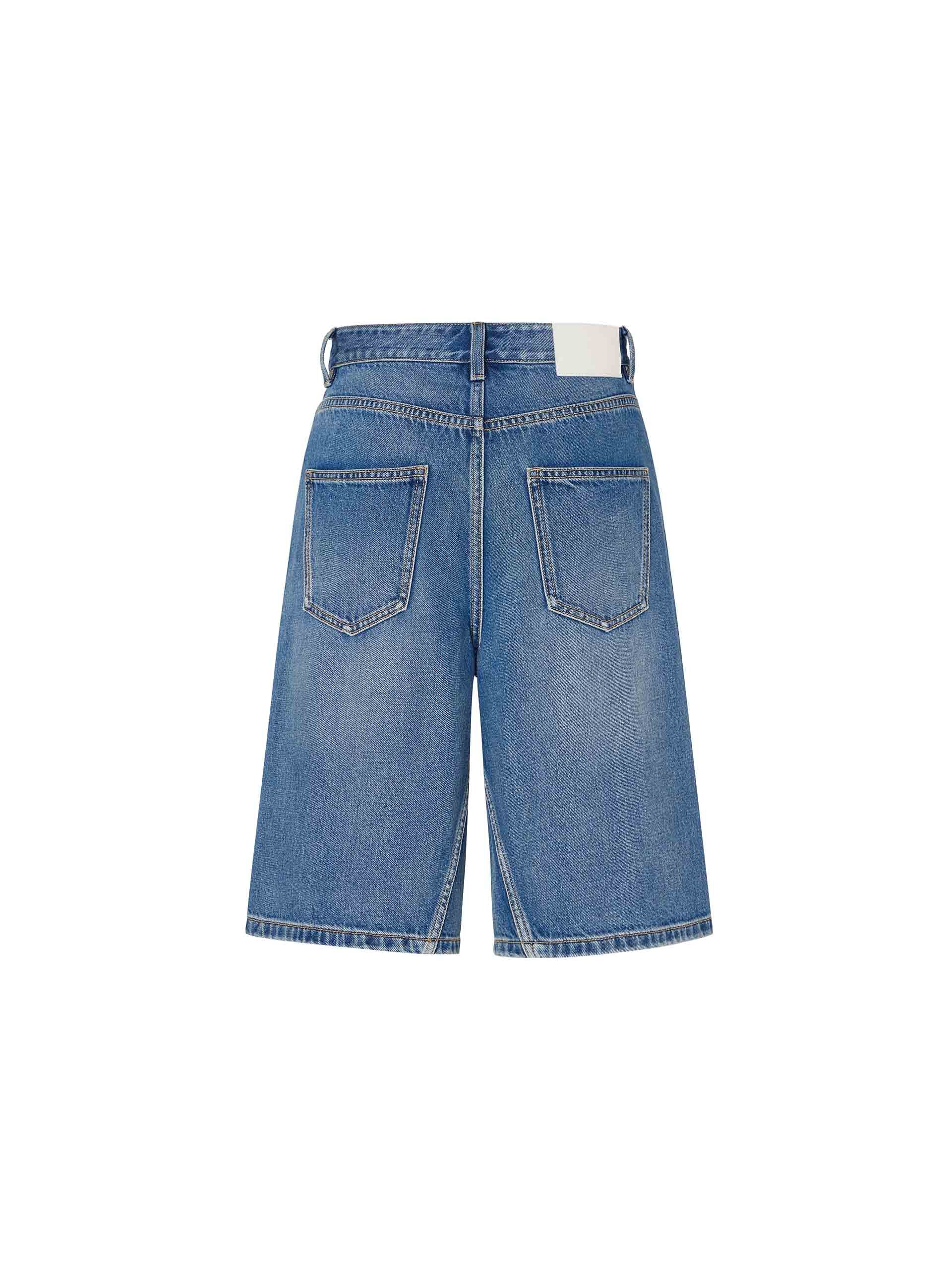 MO&Co. Women's Cotton Bermuda Denim Shorts Knee Length 