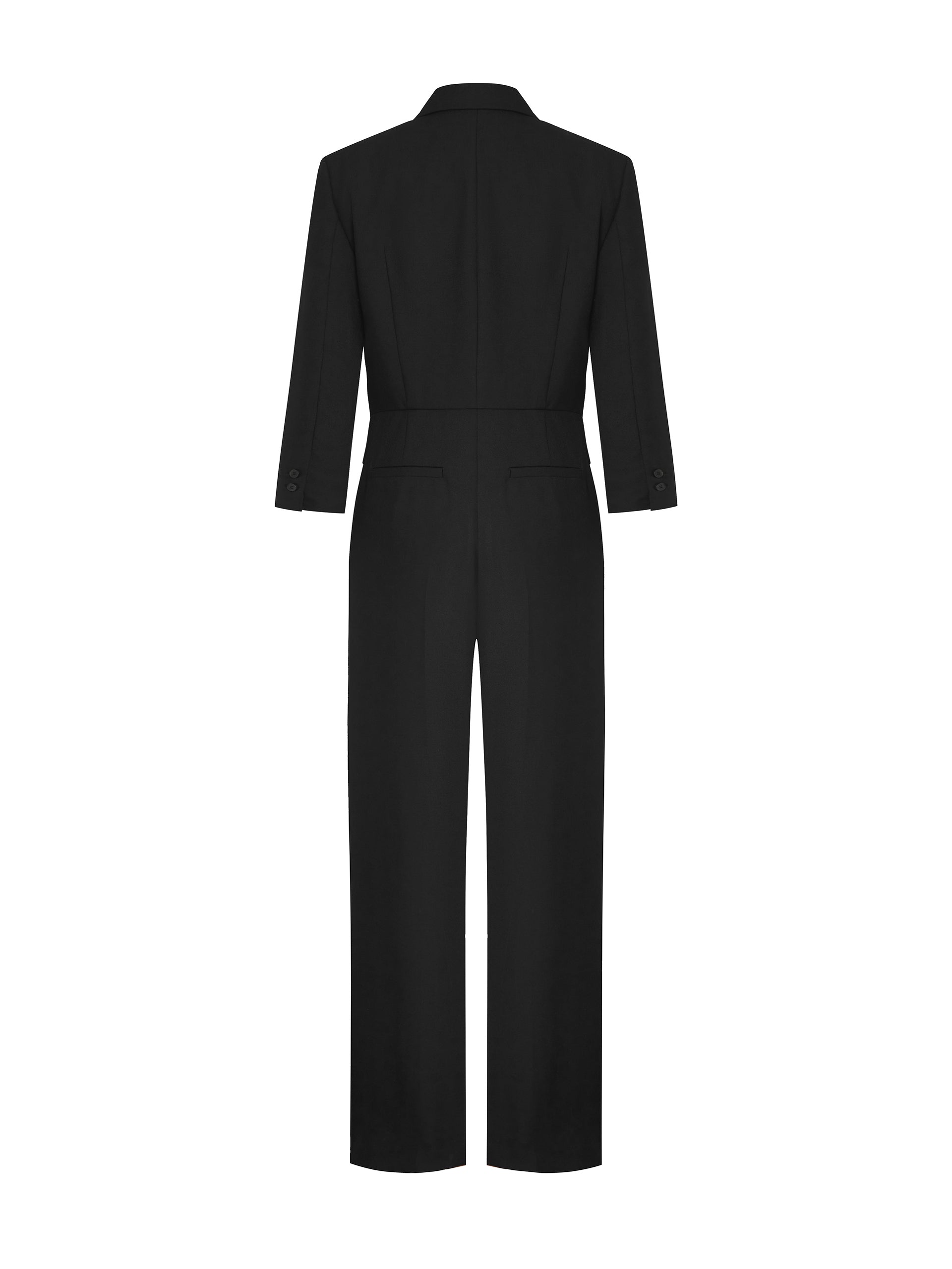 Structured V-neck Straight Suit Jumpsuit in Black