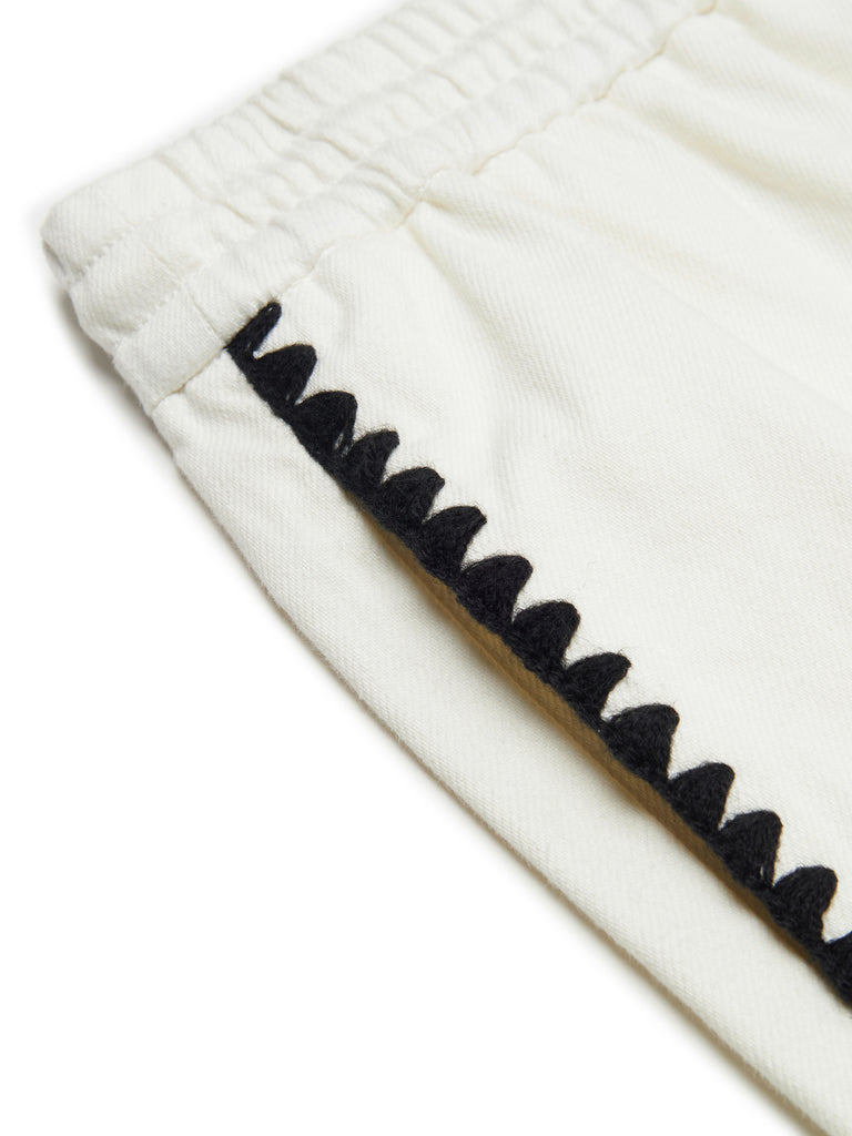 Drawstring High Rise Chain Stitch Details White Shorts