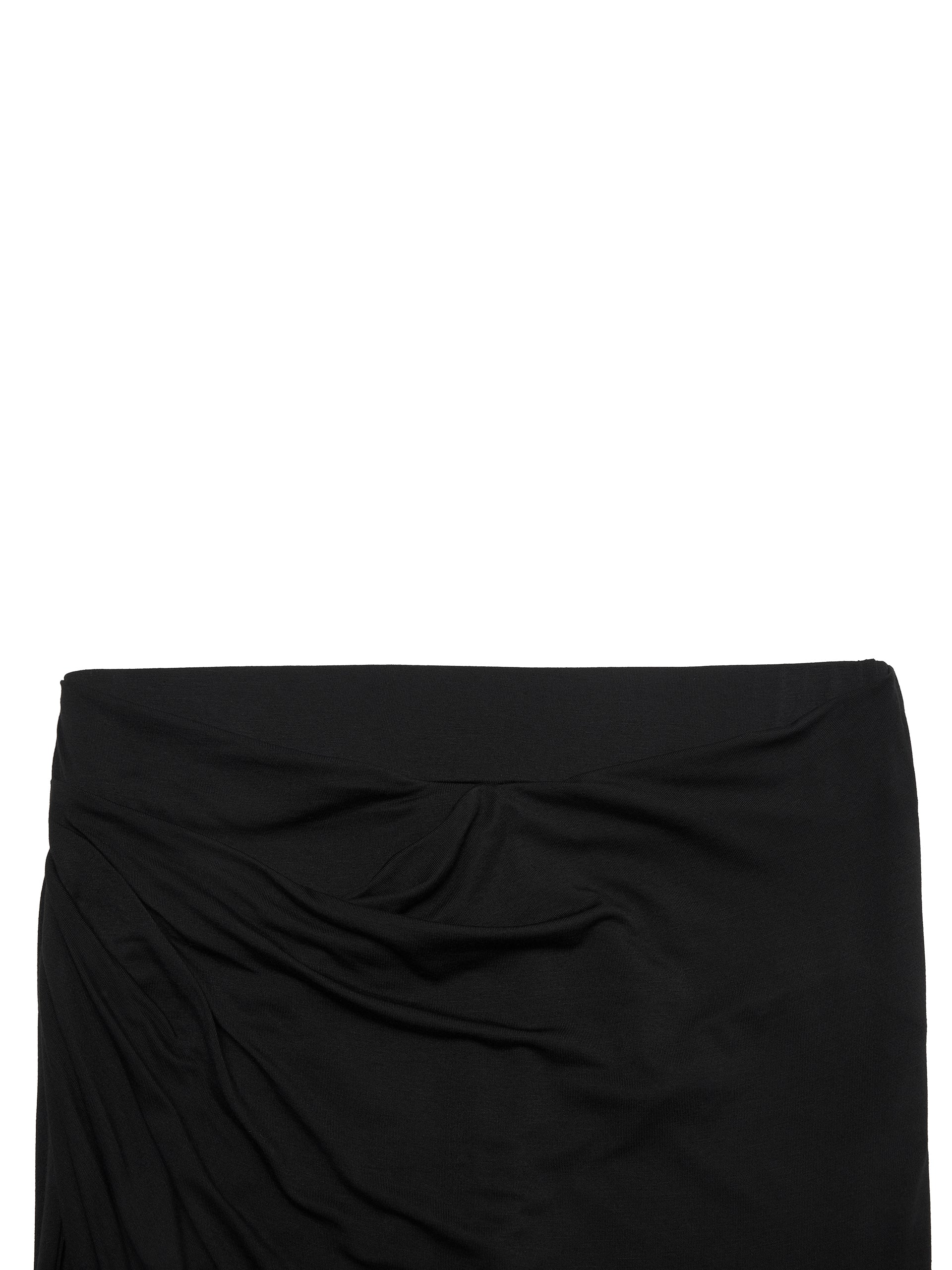 Ruched Slit Black Midi Skirt 