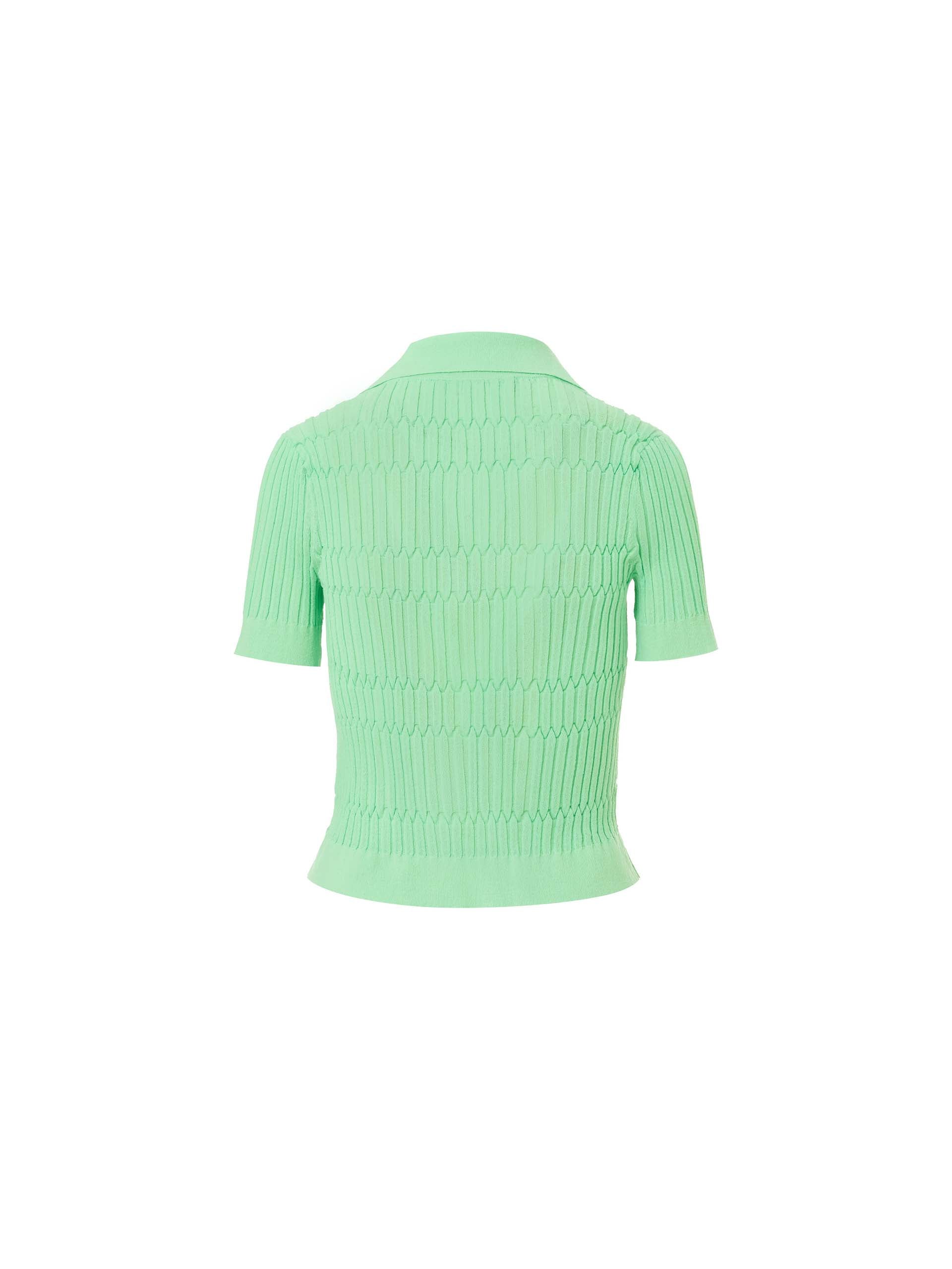 Women's Polo Collar Structured Short Sleeves Knitted Top in Green