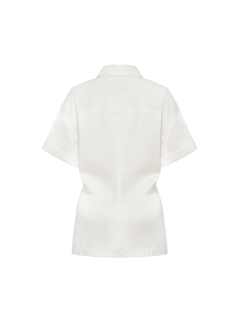 Women's Triacetate Blend Vanilla Short Sleeves Blouse Shirt