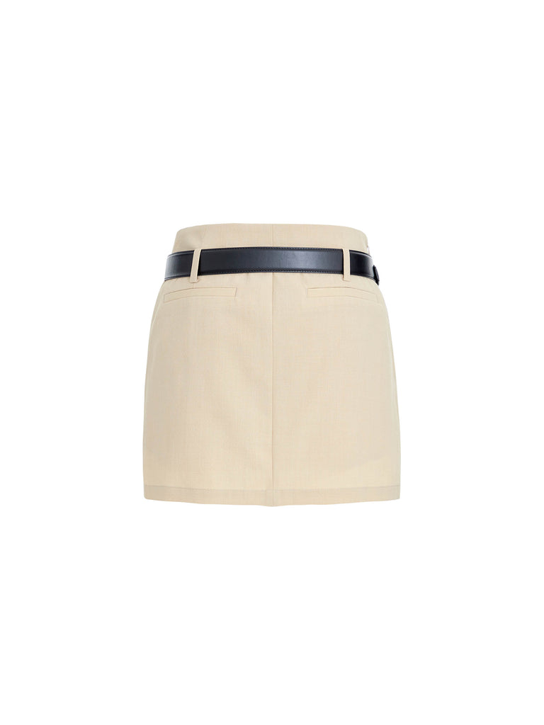 MO&Co. Women's Pleated Low-rise A-line Mini Skirt in Camel