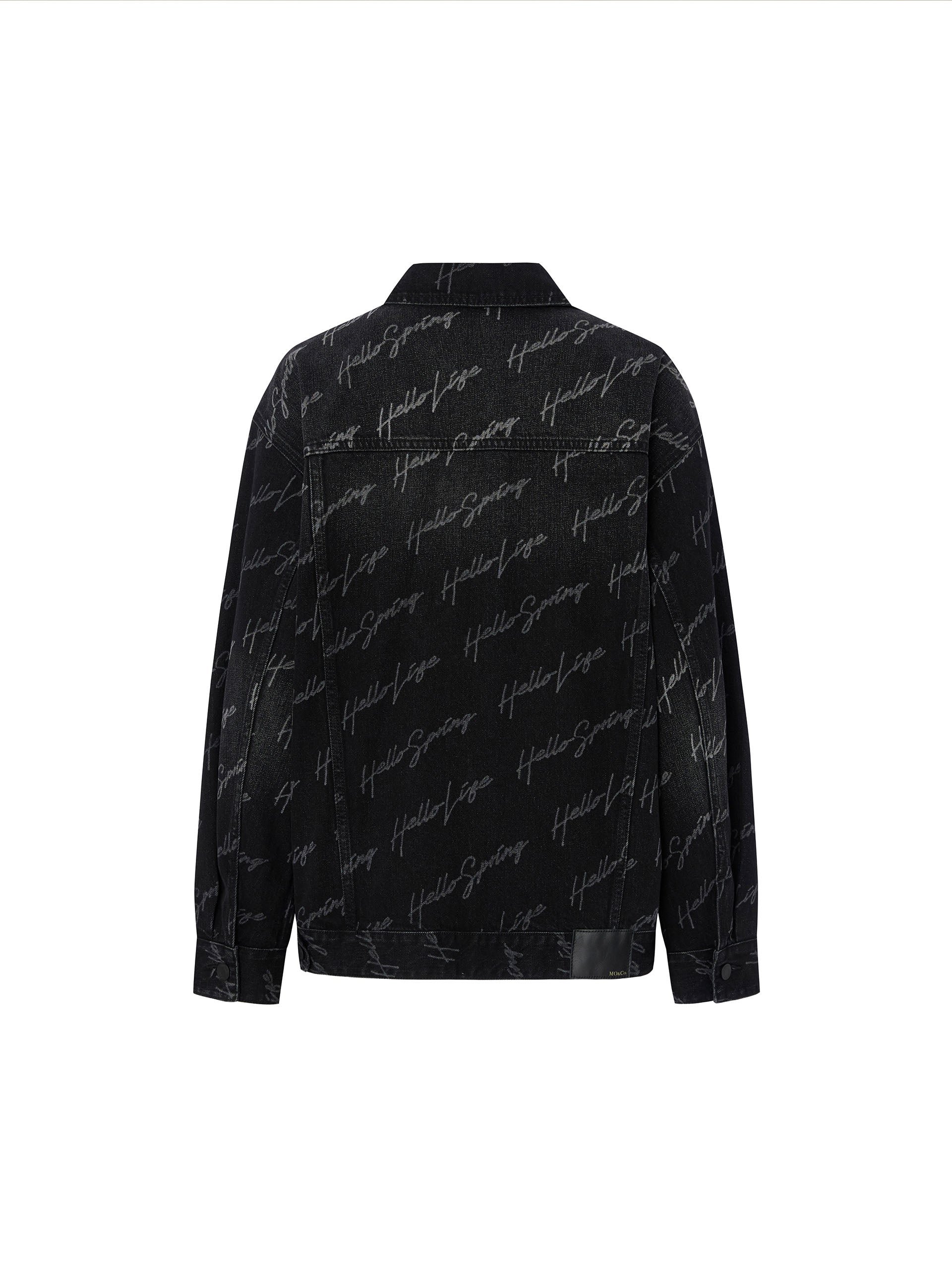 Letter Print Denim Black Jacket