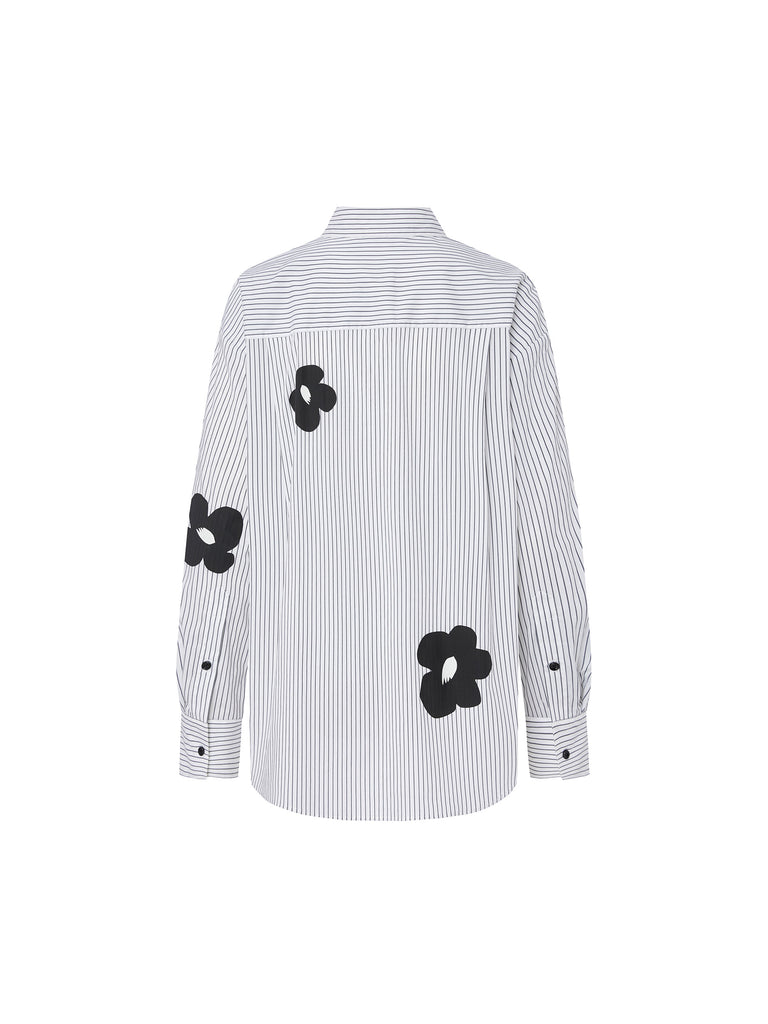 Flower Pattern Print Striped Causal Shirt