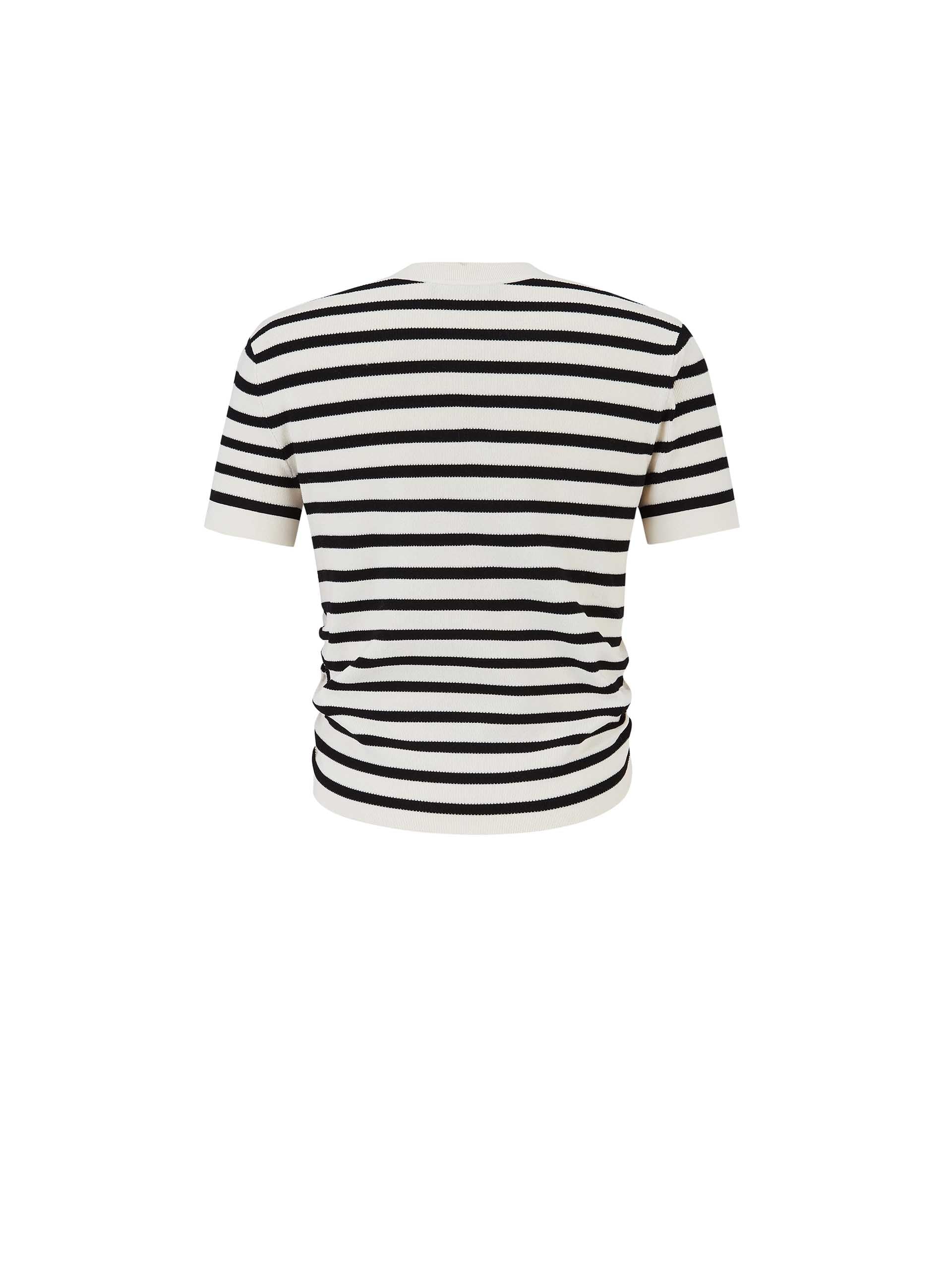 MO&Co. Women's Round Neck Striped Slim-fit Top in Black and White