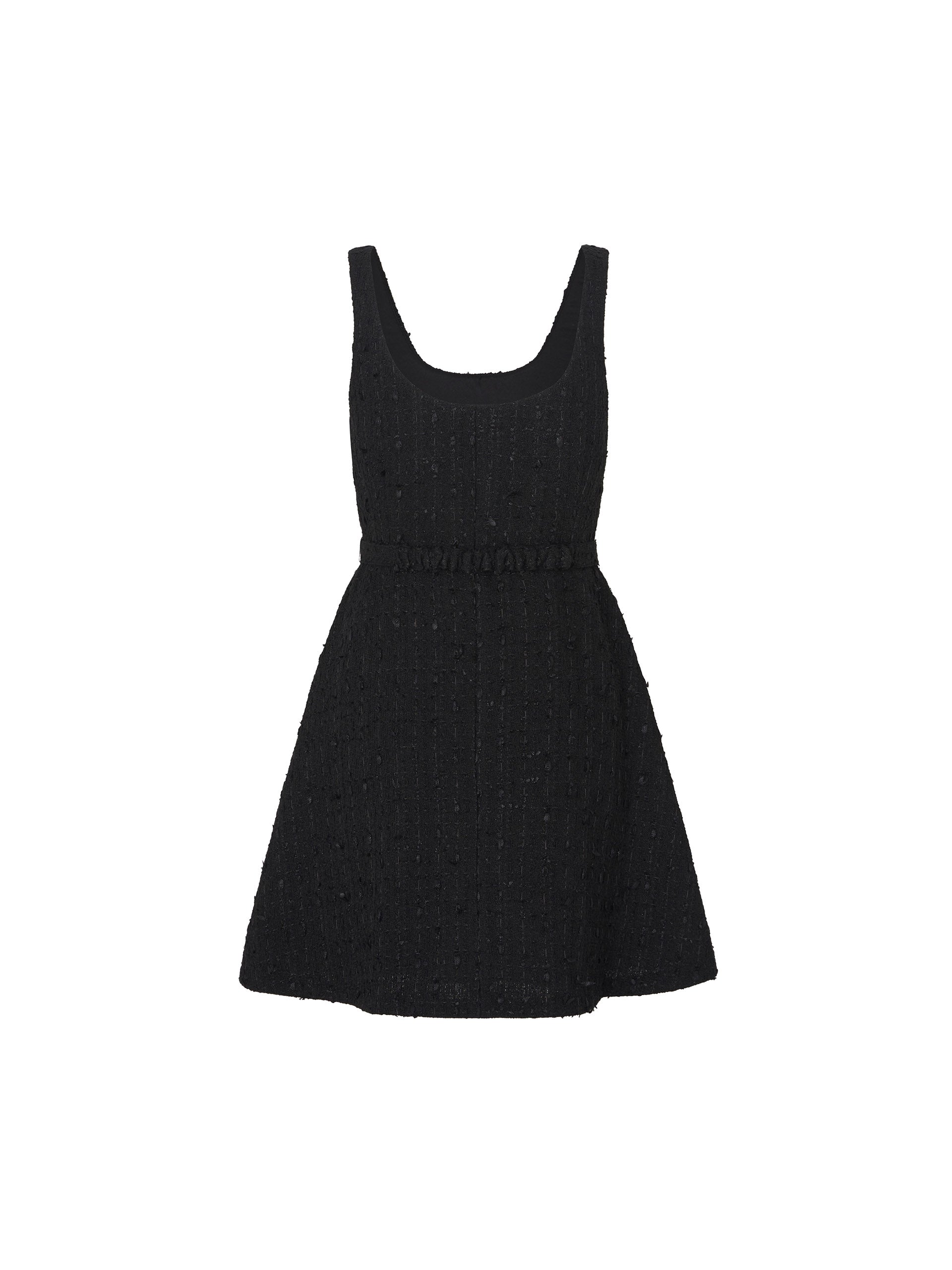 Sleeveless U-neck Tweed Textured Mini A-line Dress in Black