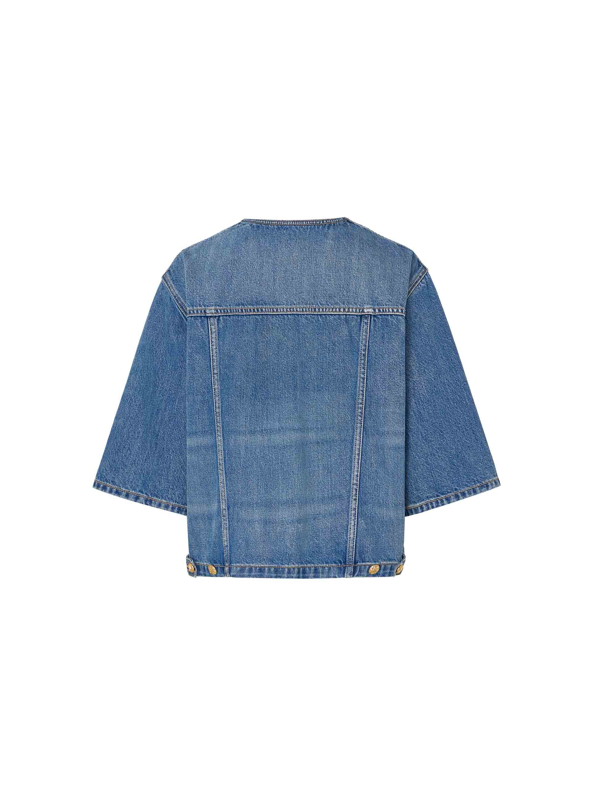 Women's Collarless Short Sleeves Summer Denim Jacket