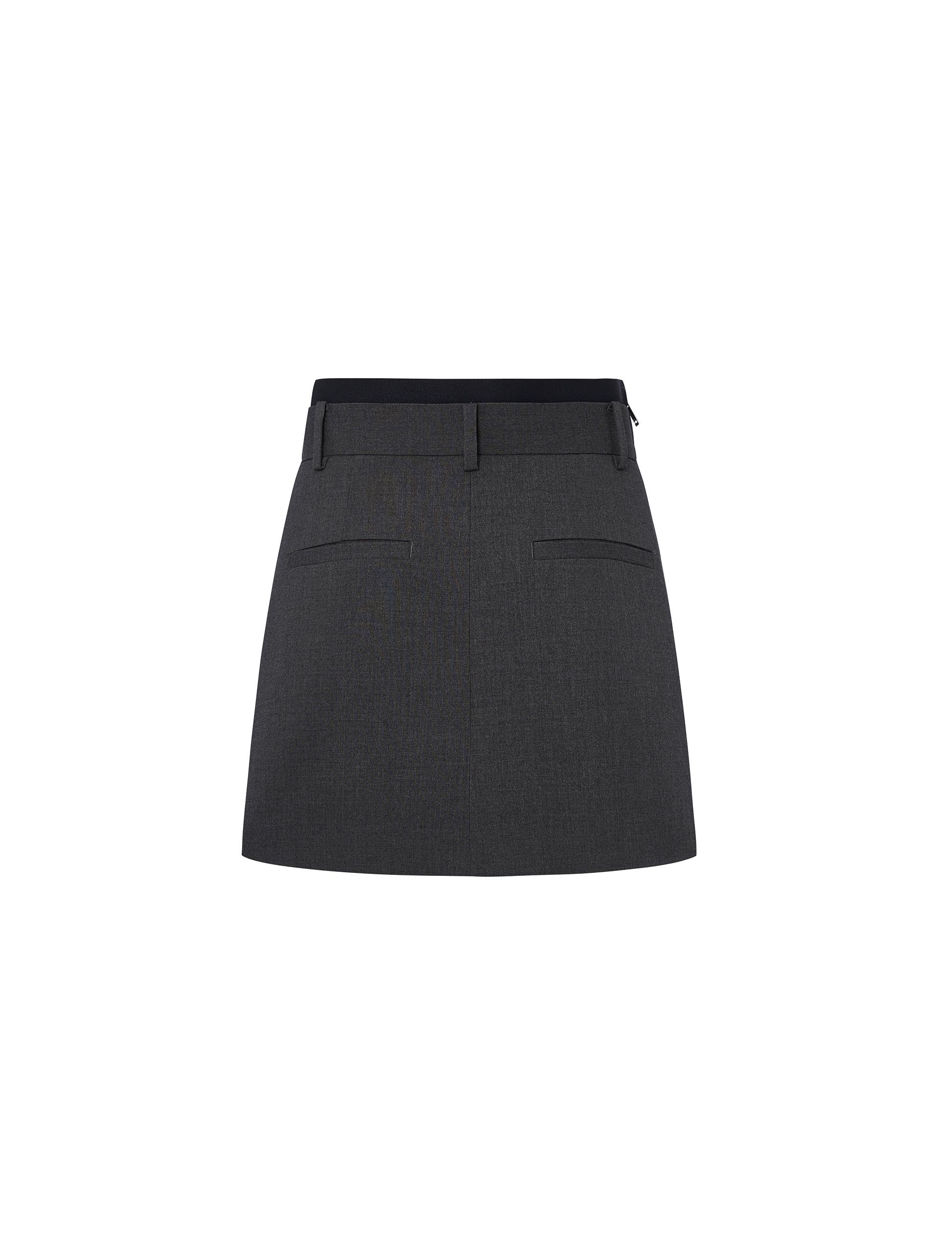 Women's Double Waistband Pleated Grey Mini Skirt